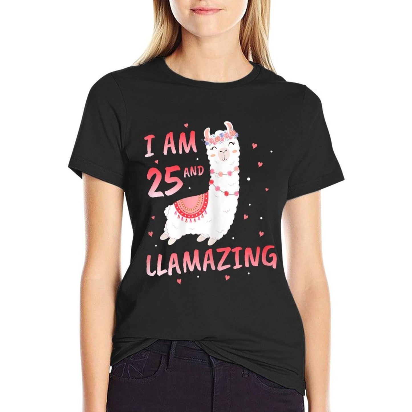 I Am 25 Years Old And Llamazing Llama 25th Birthday Rolled Sleeves T-Shirt