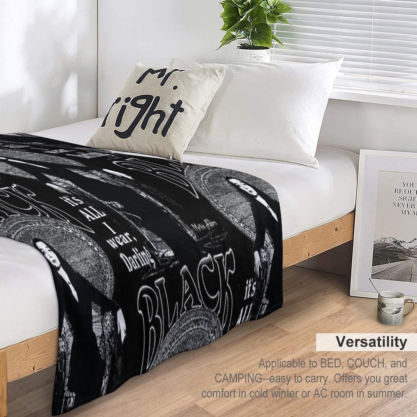 BLACK- It's All I Wear- Morticia Addams Gift-ready Throw Blanket