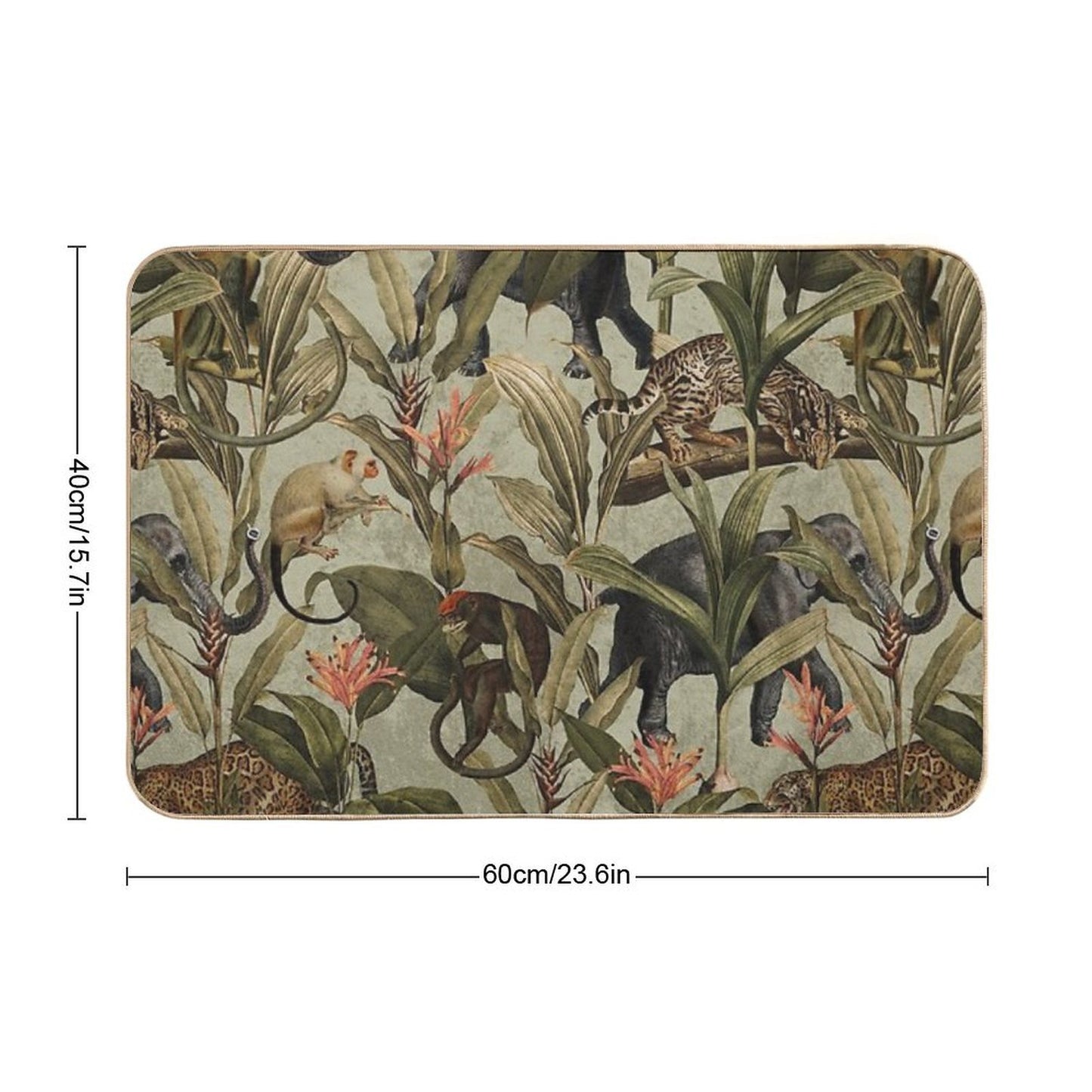 Vintage Tropical Jungle Botanical Garden Pattern Nightgarden Pet-Safe Bath Mat