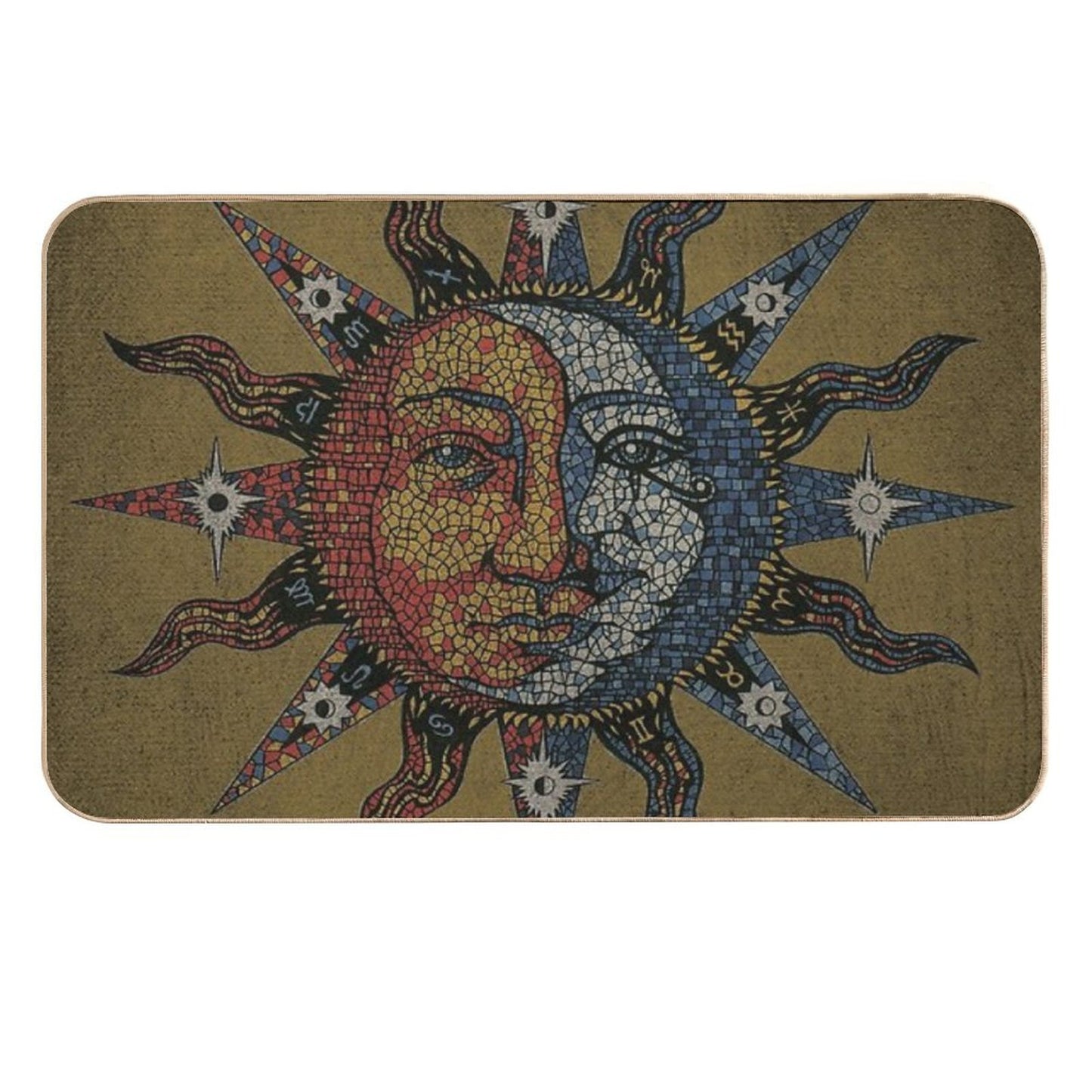 Vintage Celestial Mosaic Sun & Moon Pet-Safe Bath Mat