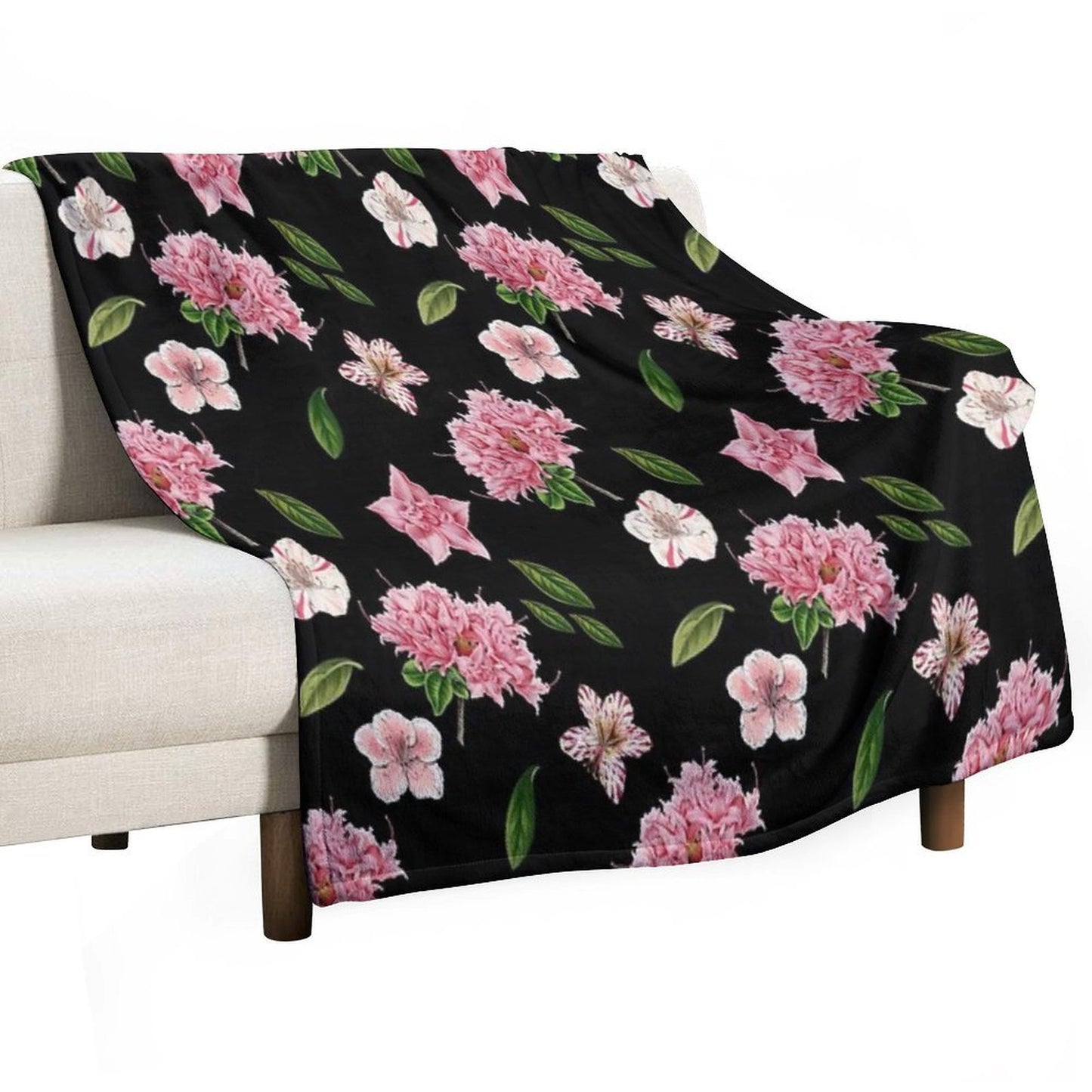 Black And Pink Floral Wrinkle-free Throw Blanket