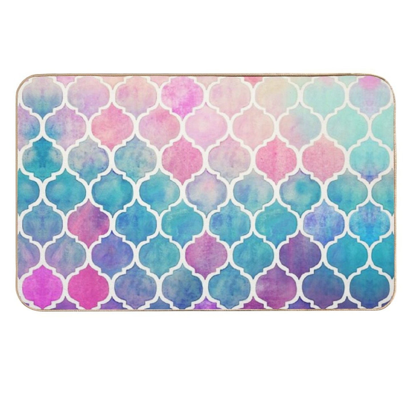 Rainbow Pastel Watercolor Moroccan Pattern Long-Lasting Bath Mat