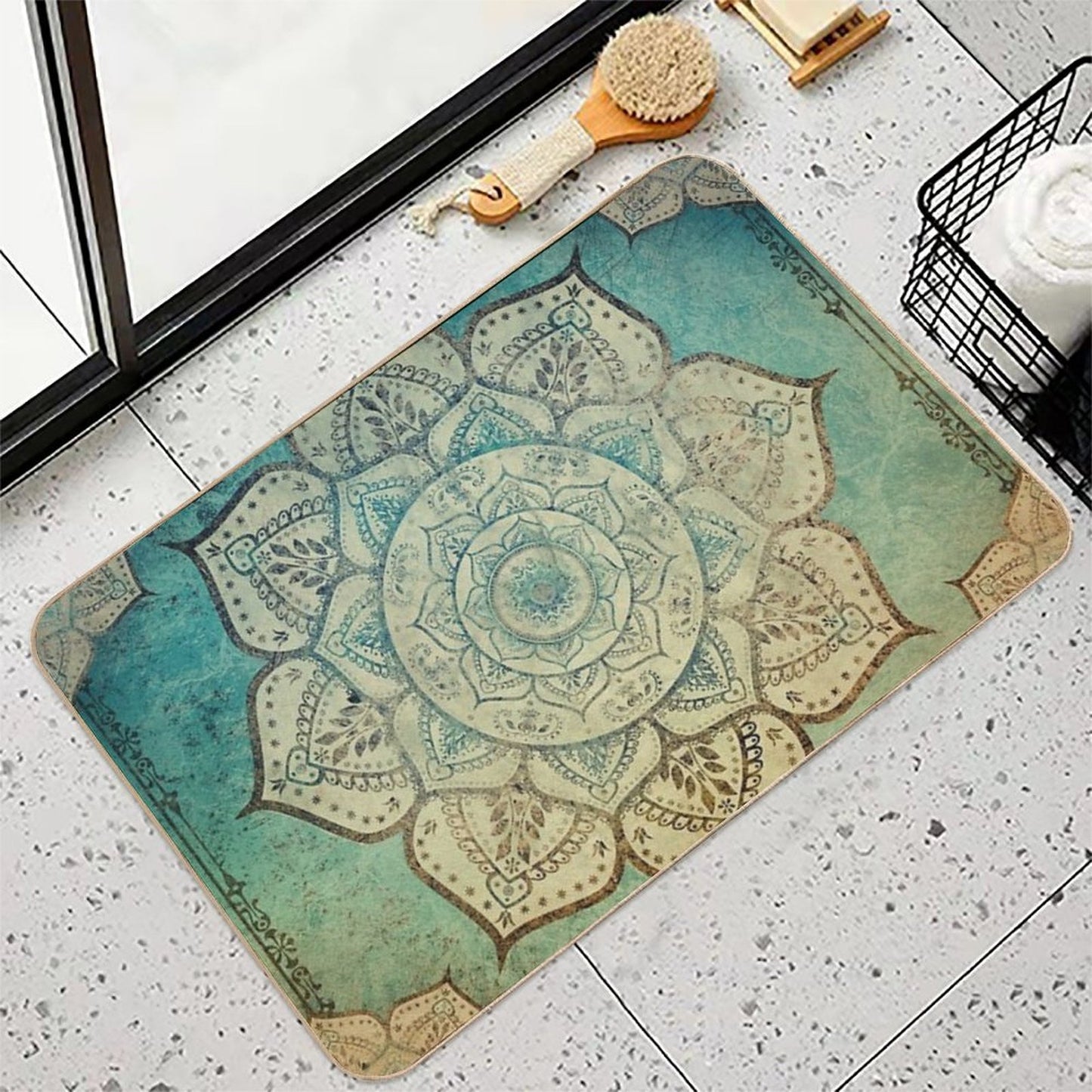 Faded Indian Mandala Vintage Meditation Mandala Odorless Bath Mat