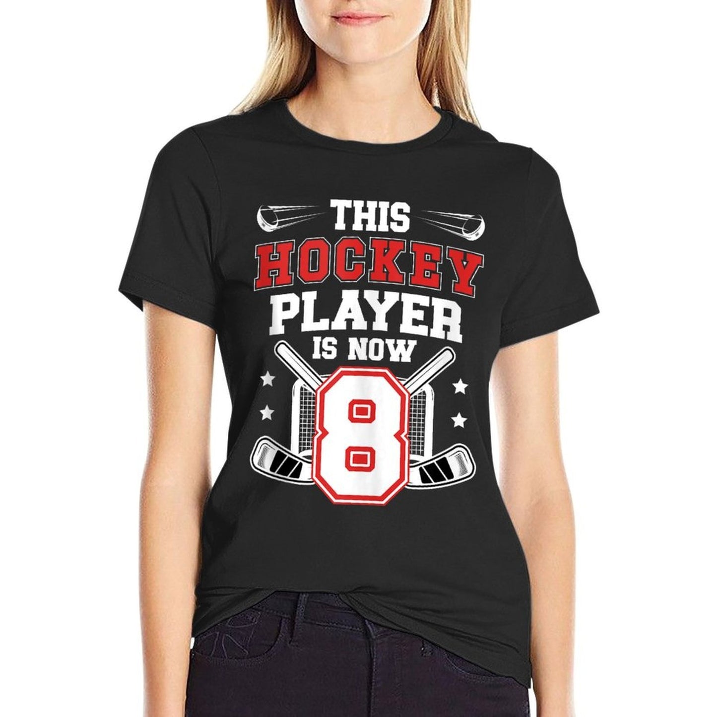 8th Ice Hockey Birthday Eight Year Old Ice Hockey Player Lightweight T-Shirt