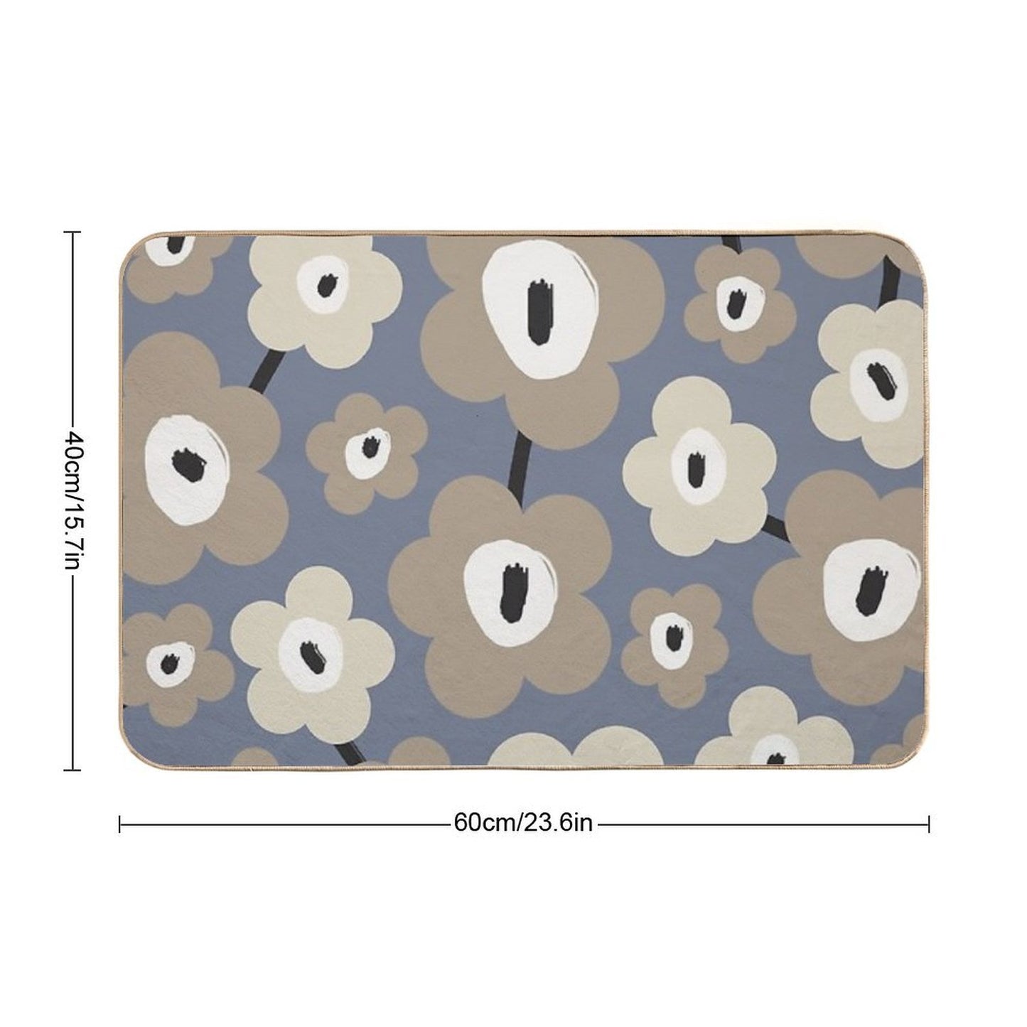 Unique Scandinavian Floral Pattern in Gray, Blue And Beige Odorless Bath Mat