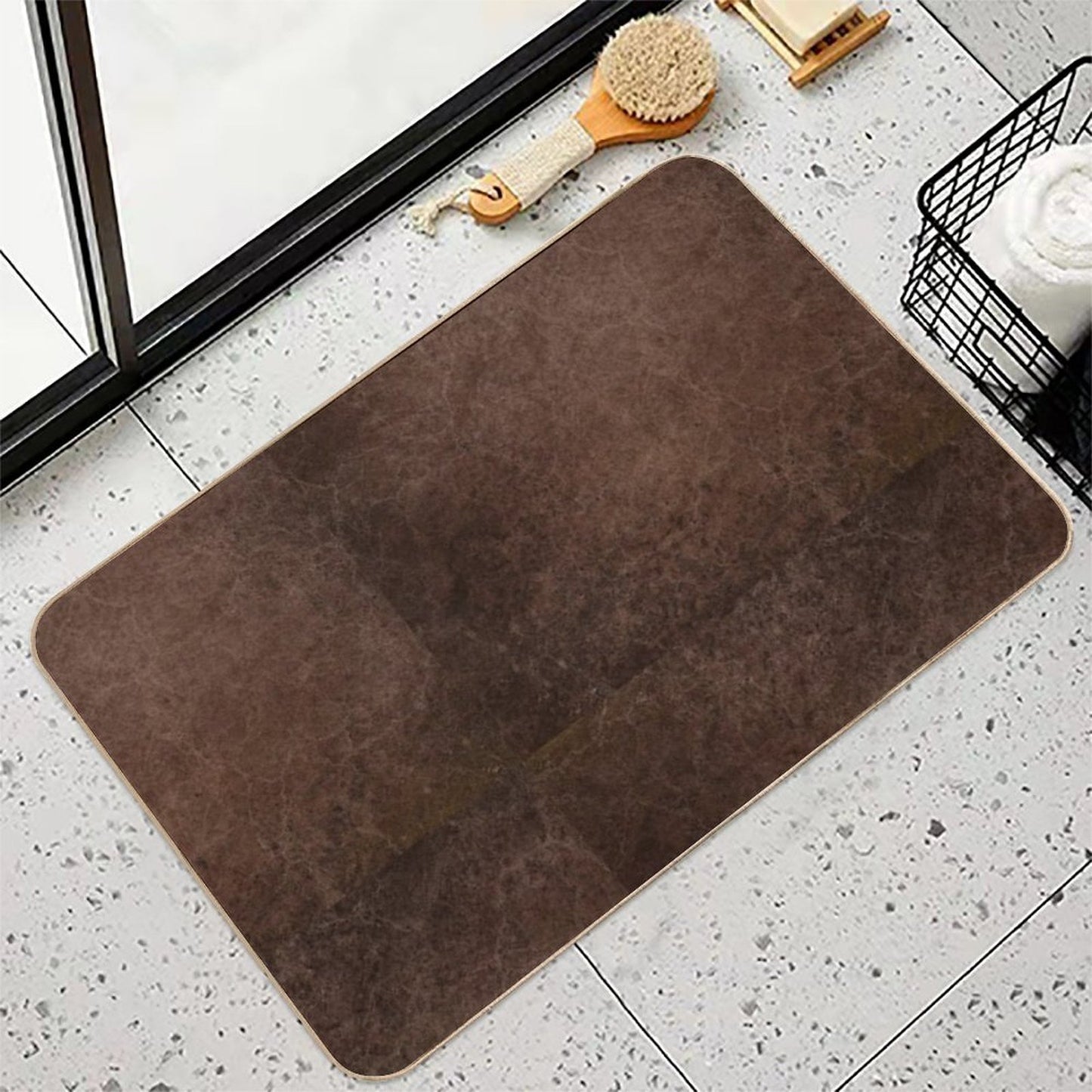 Dark Coffee Grounds Brown Marble Paint Swirl Design Fade-Resistant Bath Mat
