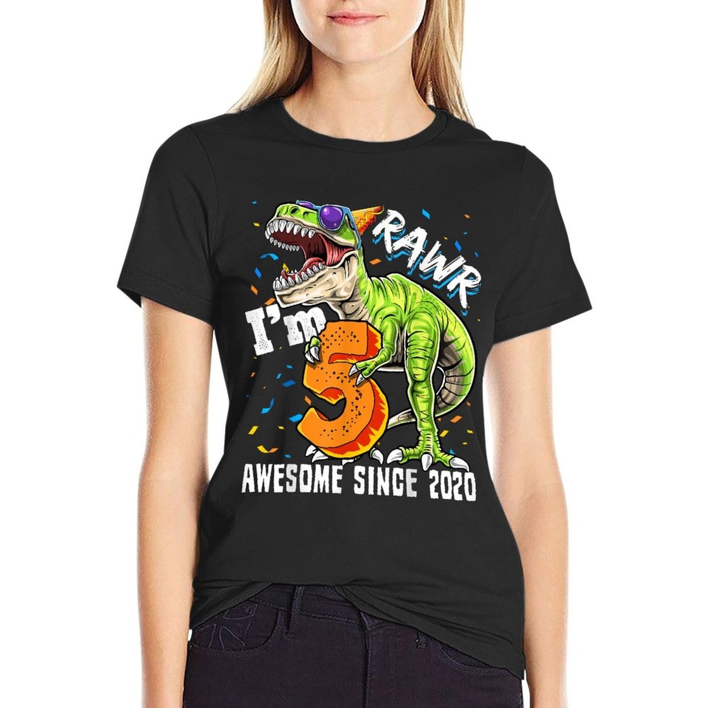 5th Birthday T Rex Dinosaur Party Boys Rawr I'm 5 Wrinkle-resistant T-Shirt