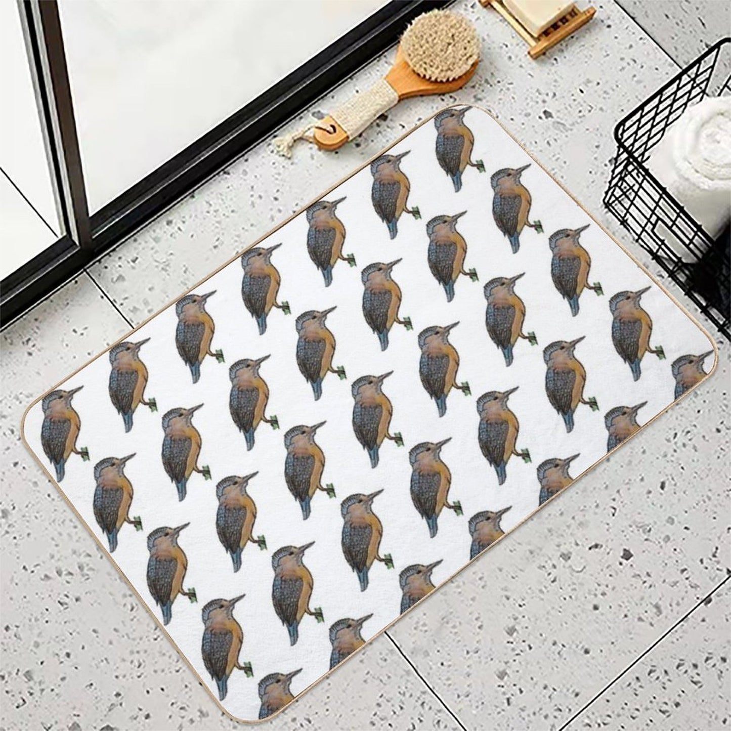 Kingfisher Drawing Fade-Resistant Bath Mat