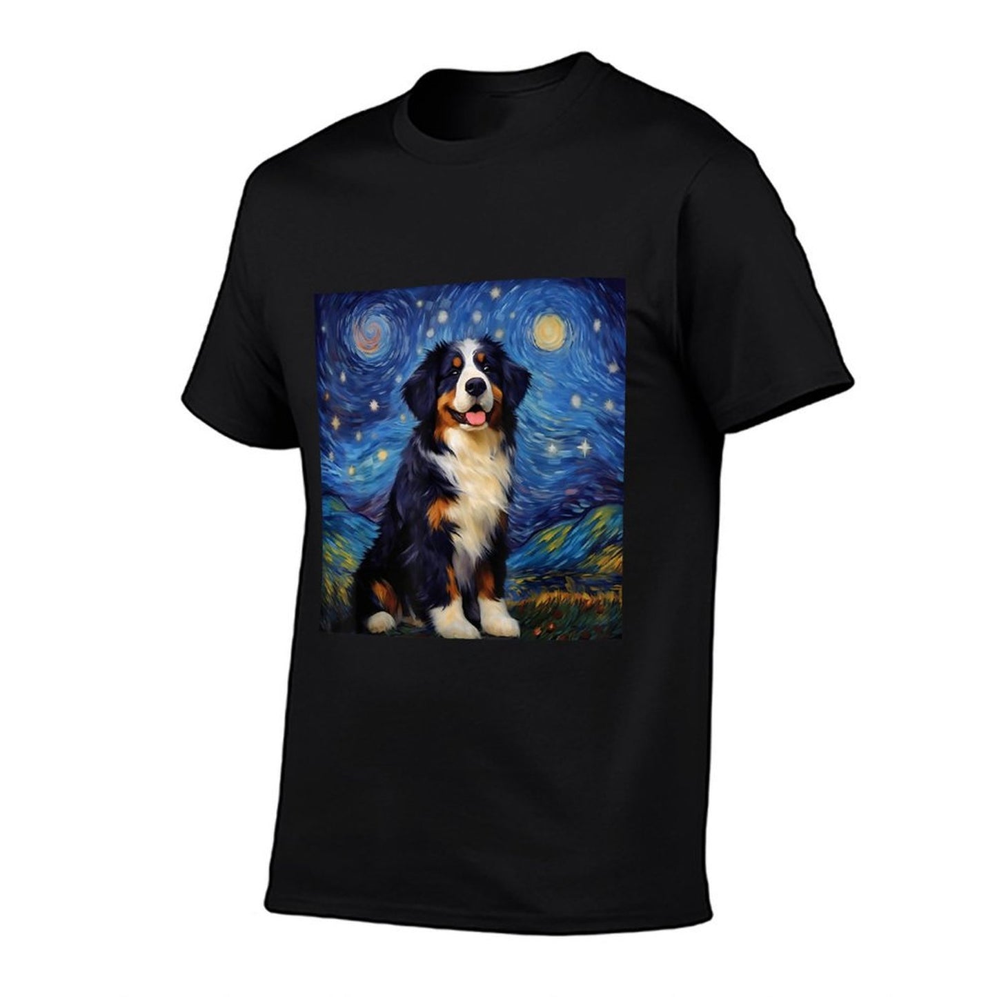 Surreal Starry Night Bernese Mountain Dog  Rolled Sleeves T-Shirt