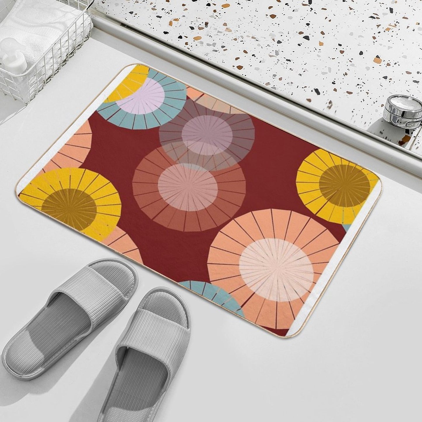 Abstract Floral Pattern Dirt-Trapping Bath Mat