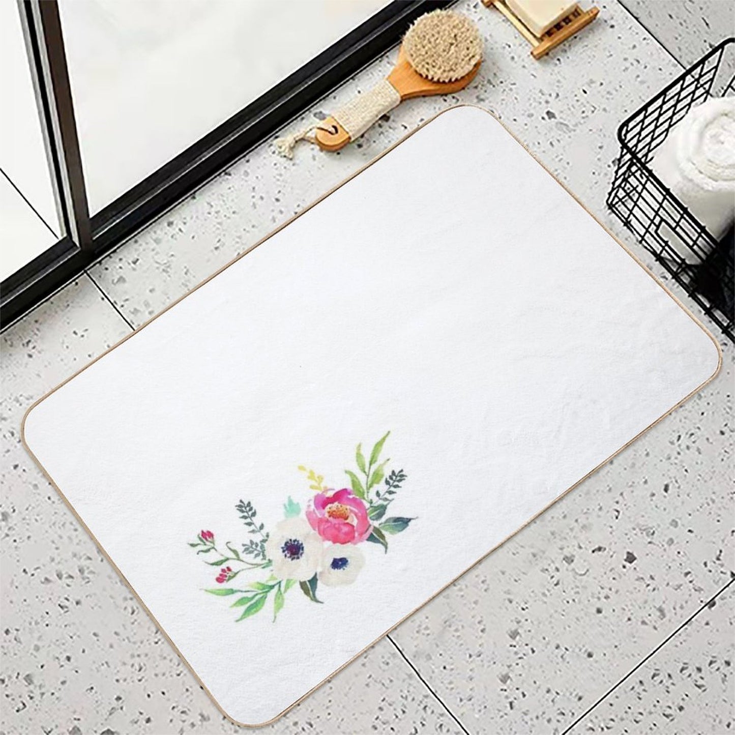 Anemone Peony Watercolor Bouquet High-Traffic Bath Mat