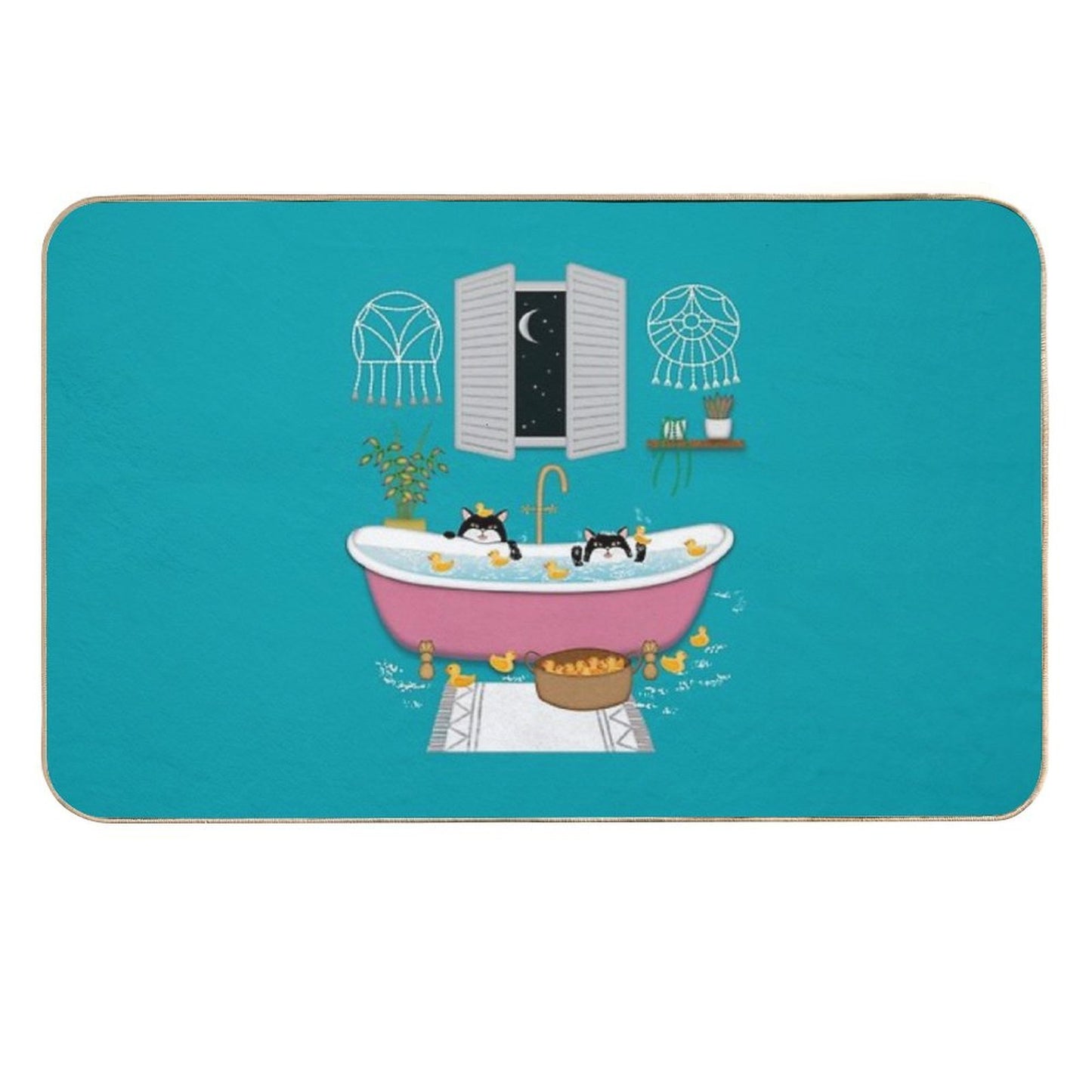 Cats Bubble Bath Duck Chaos Illustration Eco-Friendly Bath Mat