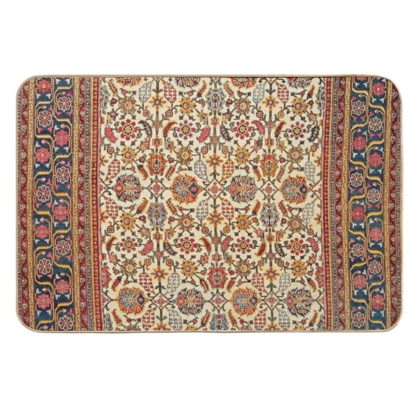 Antique Indian Rug Floral Nature Pattern Print Pet-Safe Bath Mat
