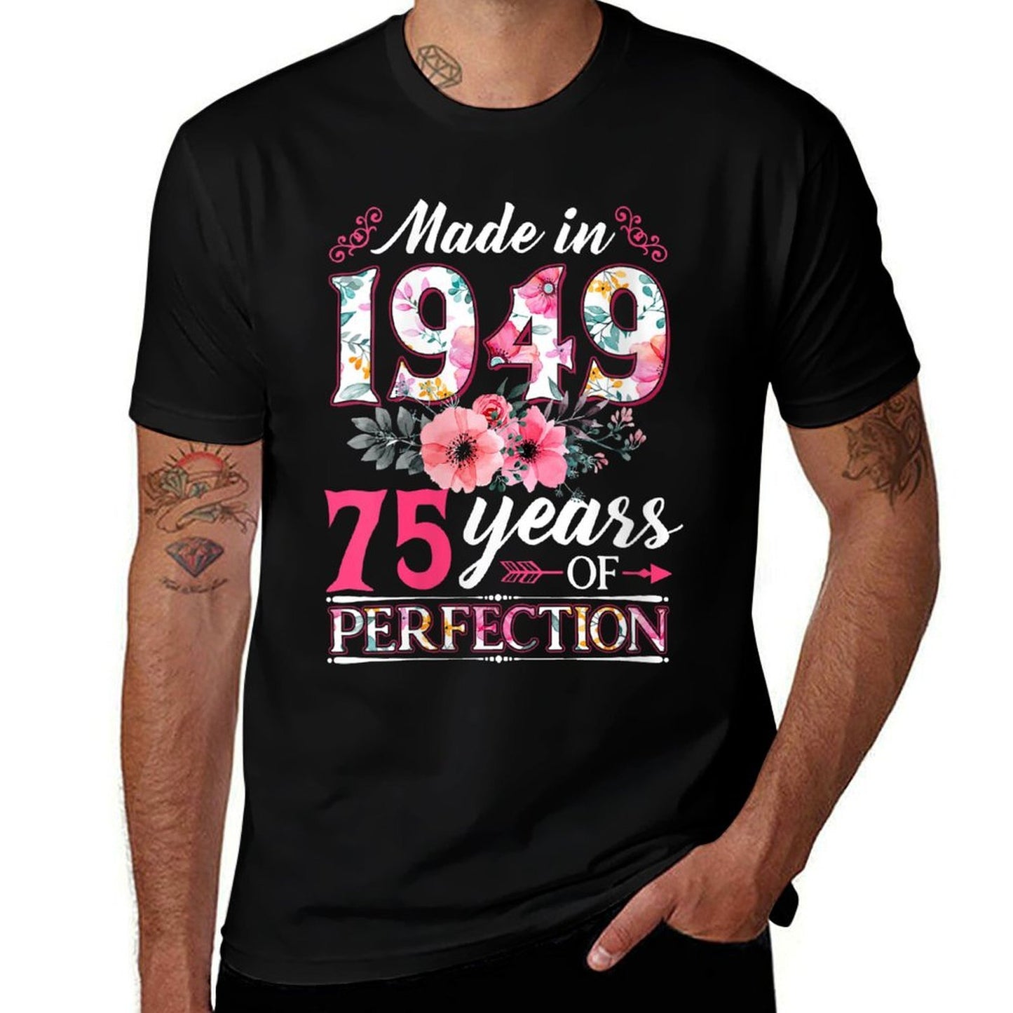 Womens 75 Year Old Made In 1949 Floral Flower 75th Birthday Womens High-quality Stitching T-Shirt