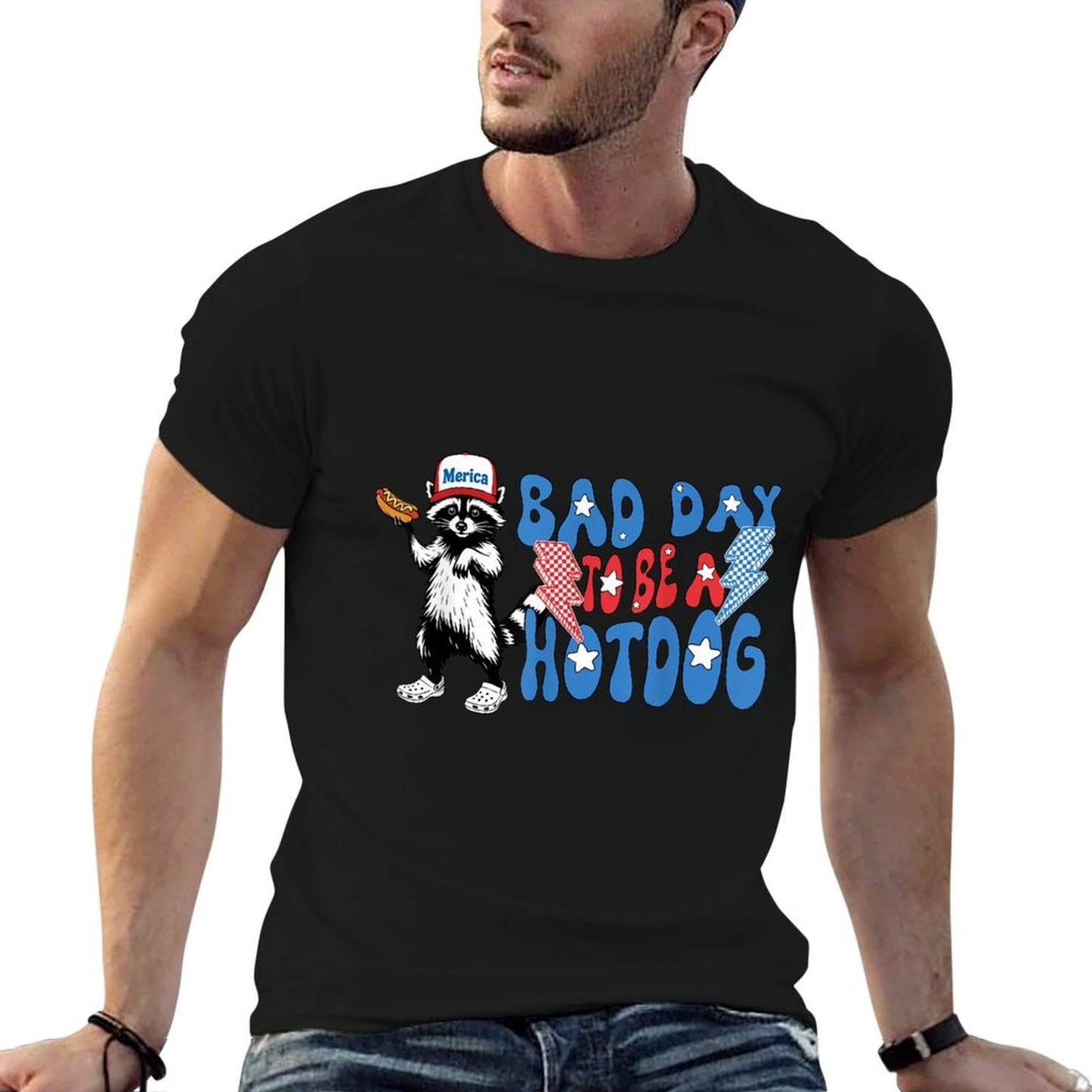 Bad Day To Be A Hot Dog Funny Raccoon Feral 4th Of July Versatile T-Shirt