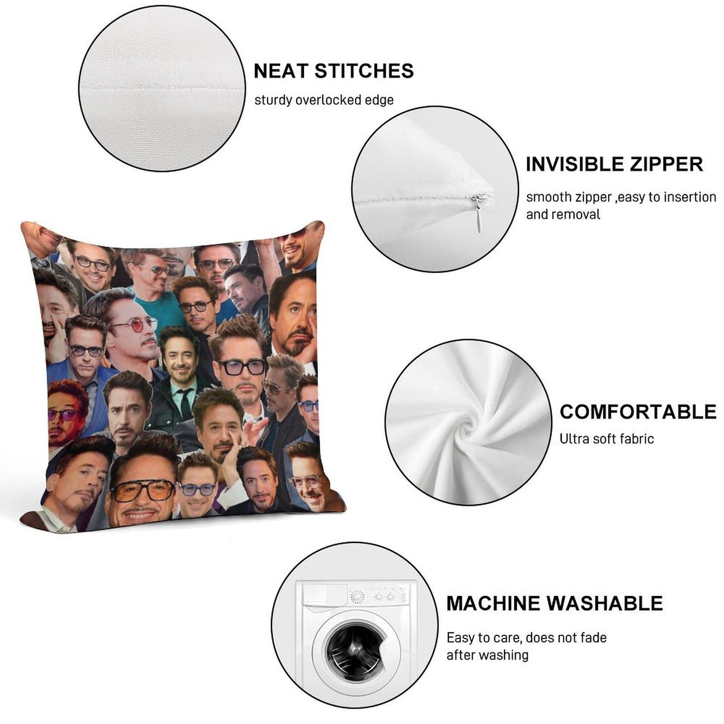 Robert Downey Jr. Photo Collage Soft Warmth Comfort Throw Pillow