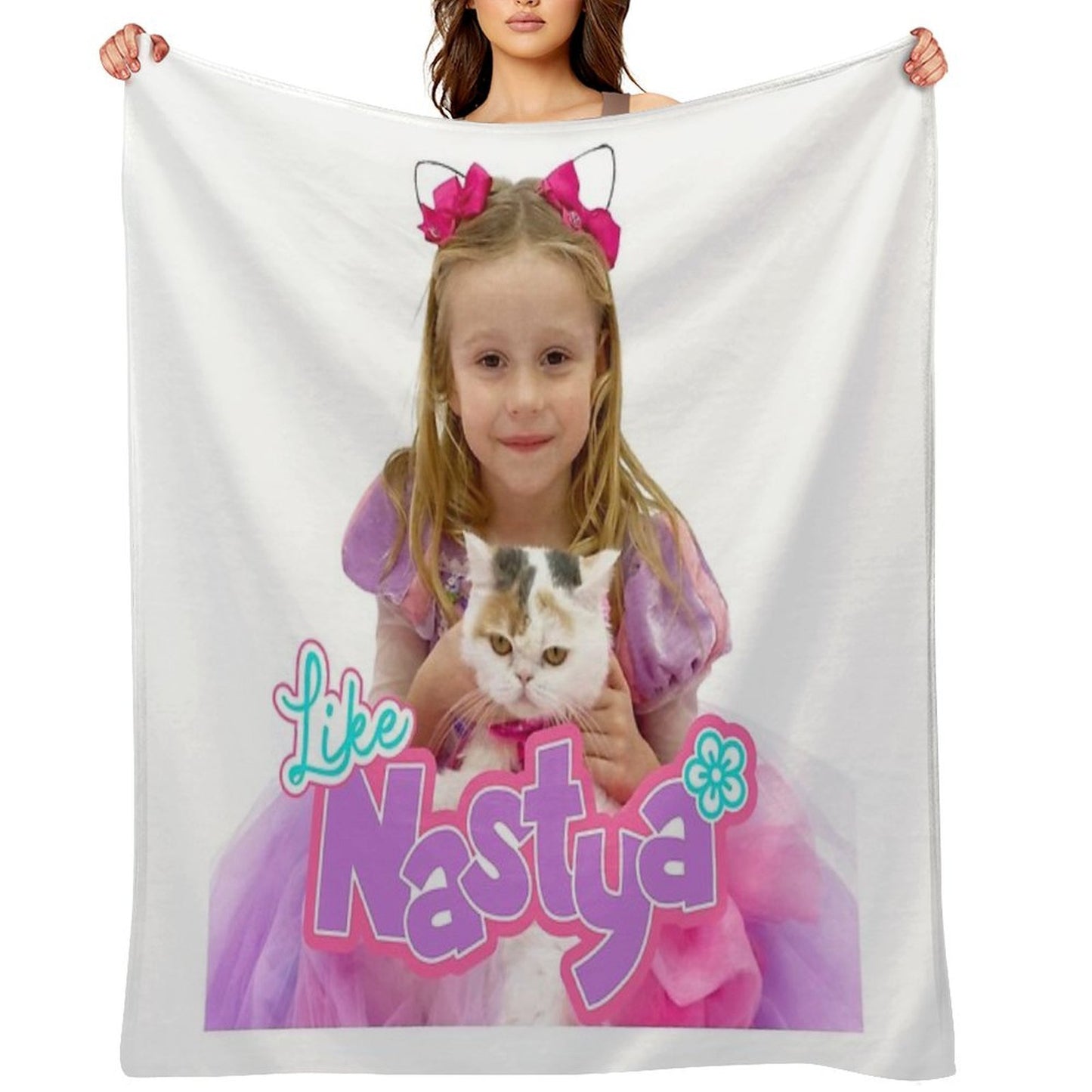 Like Nastya Holding Cute Cat, Like Nasya Soft Stuffed Plush Animal Toy,like Nastya Logo Durable Throw Blanket