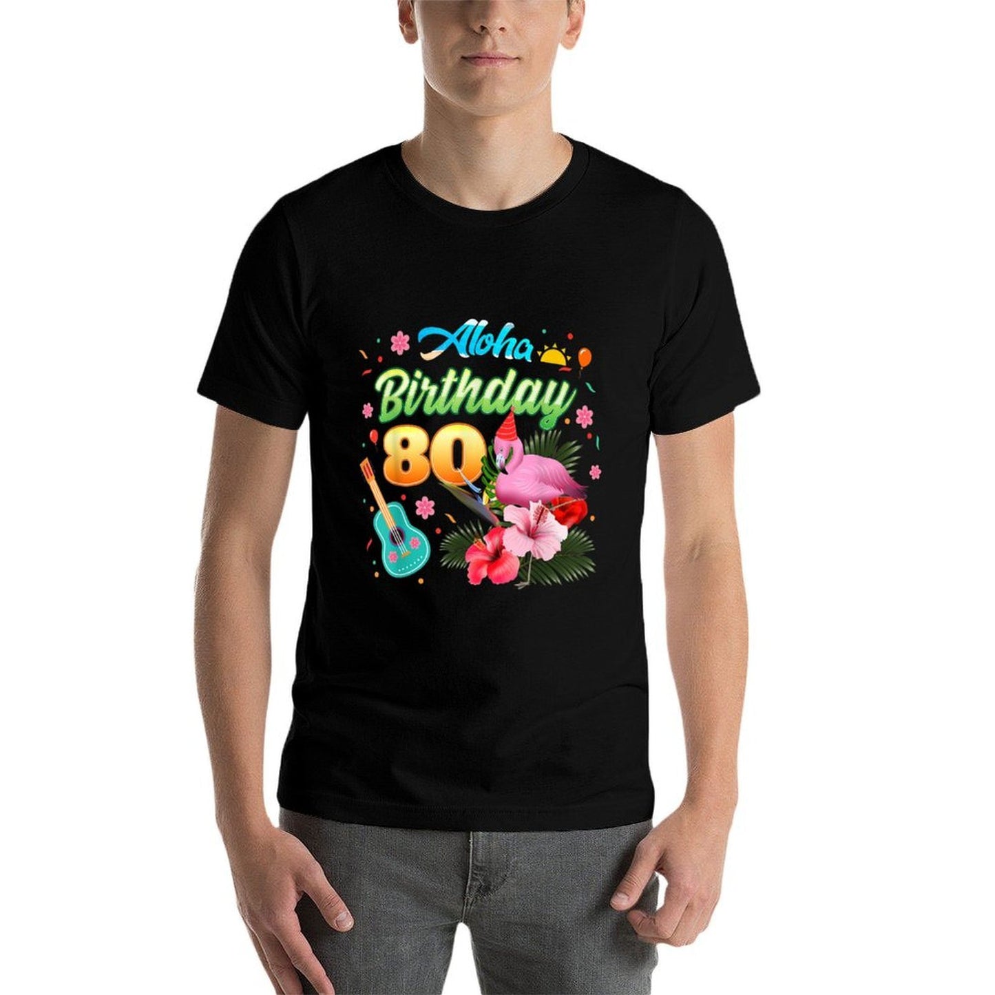 Aloha Hawaii 80 Year Old Birthday Flamingo Hawaiian 80th Affordable Price T-Shirt
