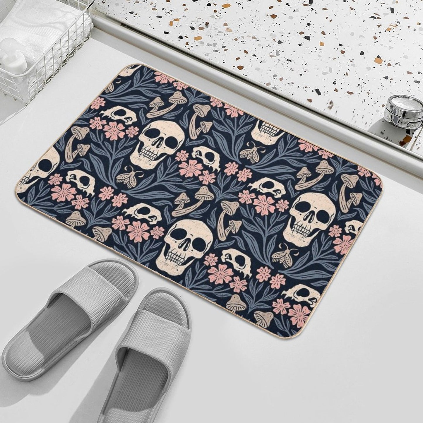 Dark Botanical Skulls – Dark Academia – Enchanted Forest Stain-Proof Bath Mat