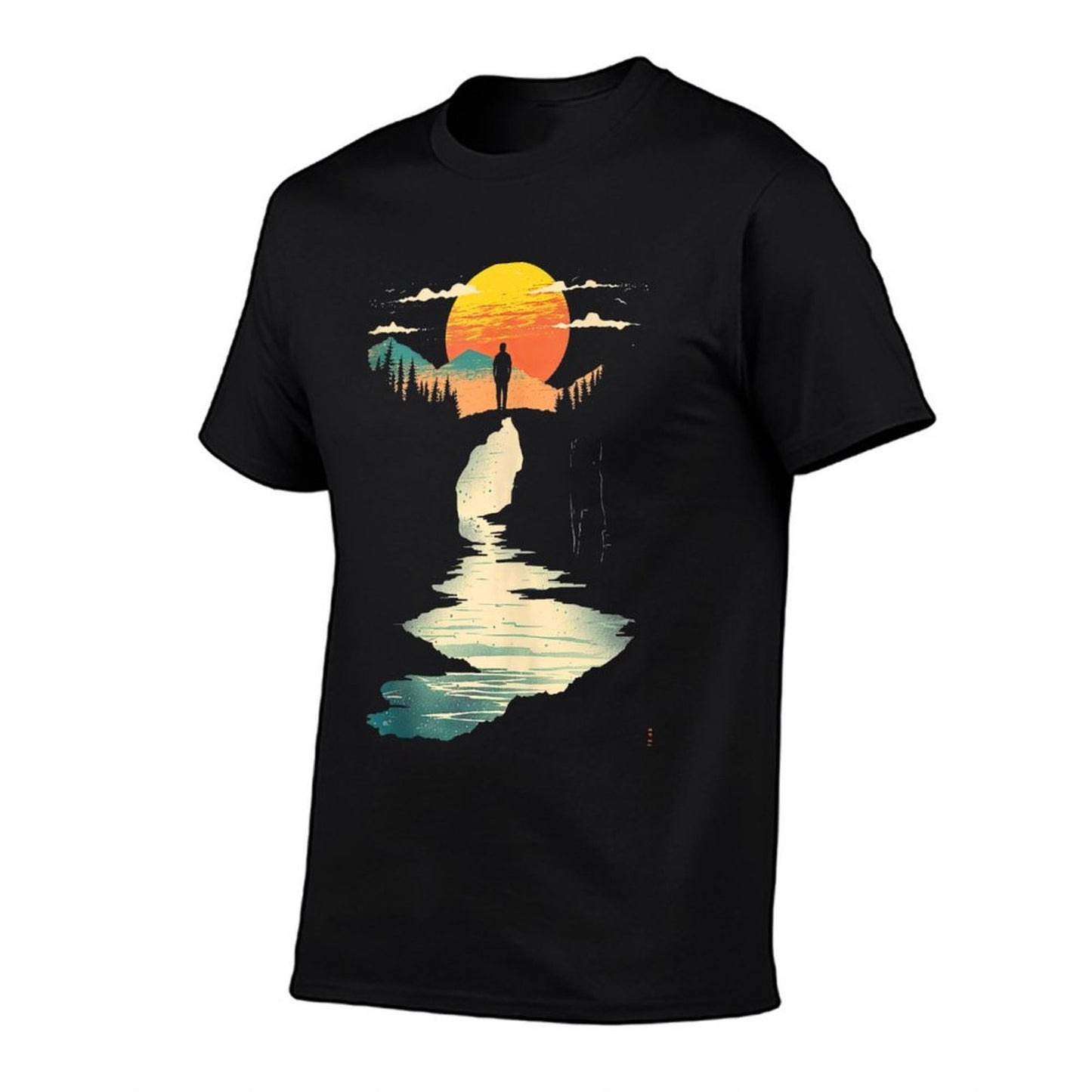 Twilight Cyan And Amber Seaside Vista High-quality Stitching T-Shirt