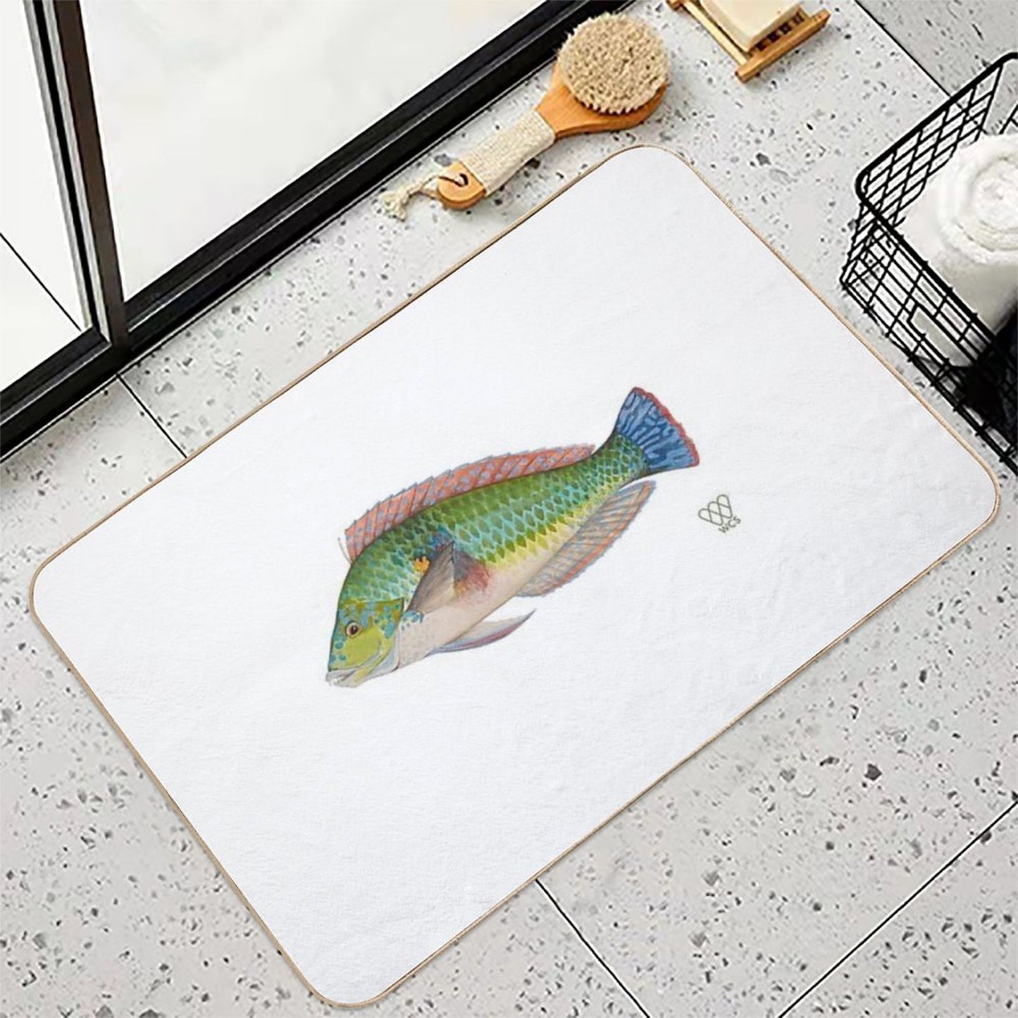 Green Parrot Fish Repositionable Bath Mat