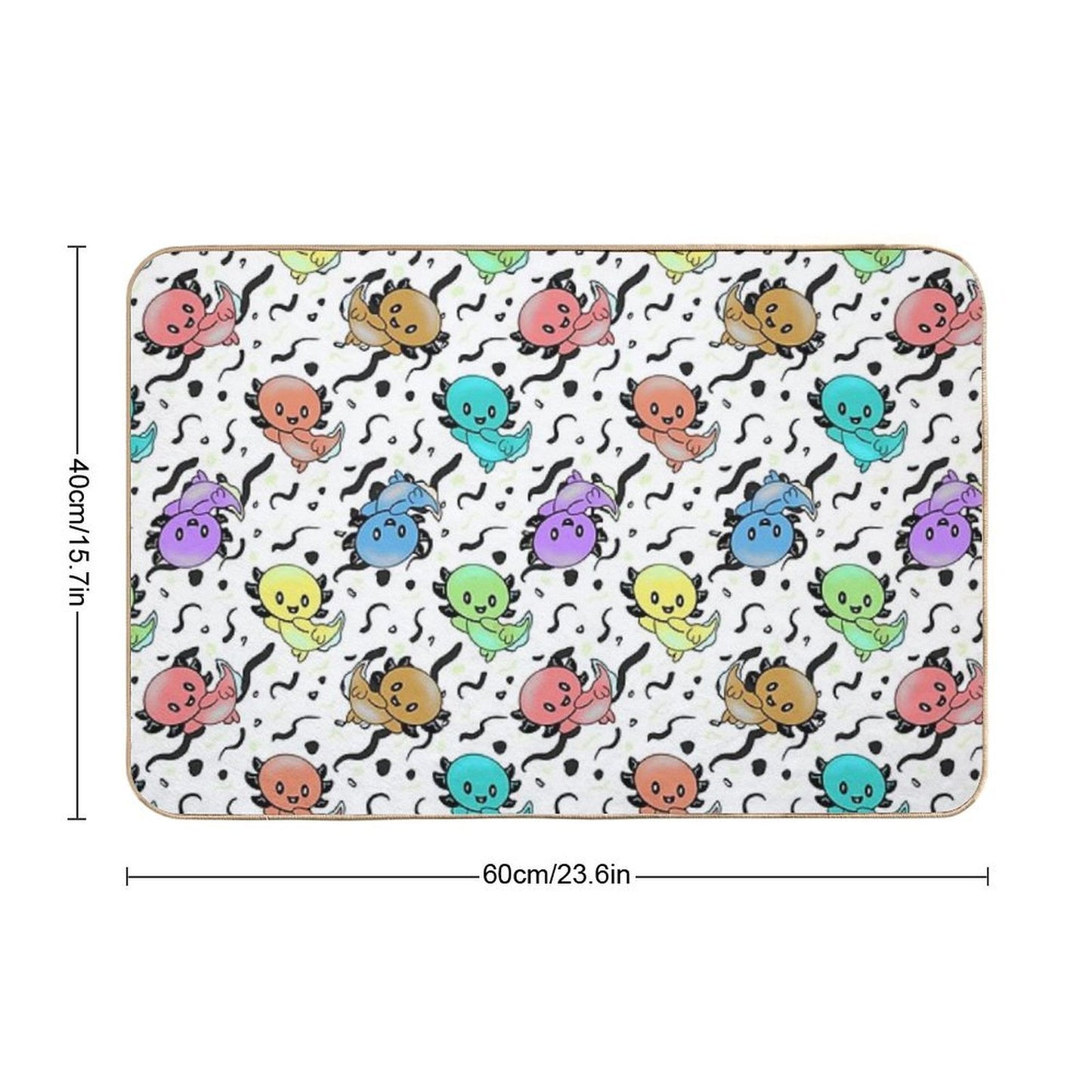 Axolotl Party in Rainbow Colors on Black And White Non-Slip Bath Mat