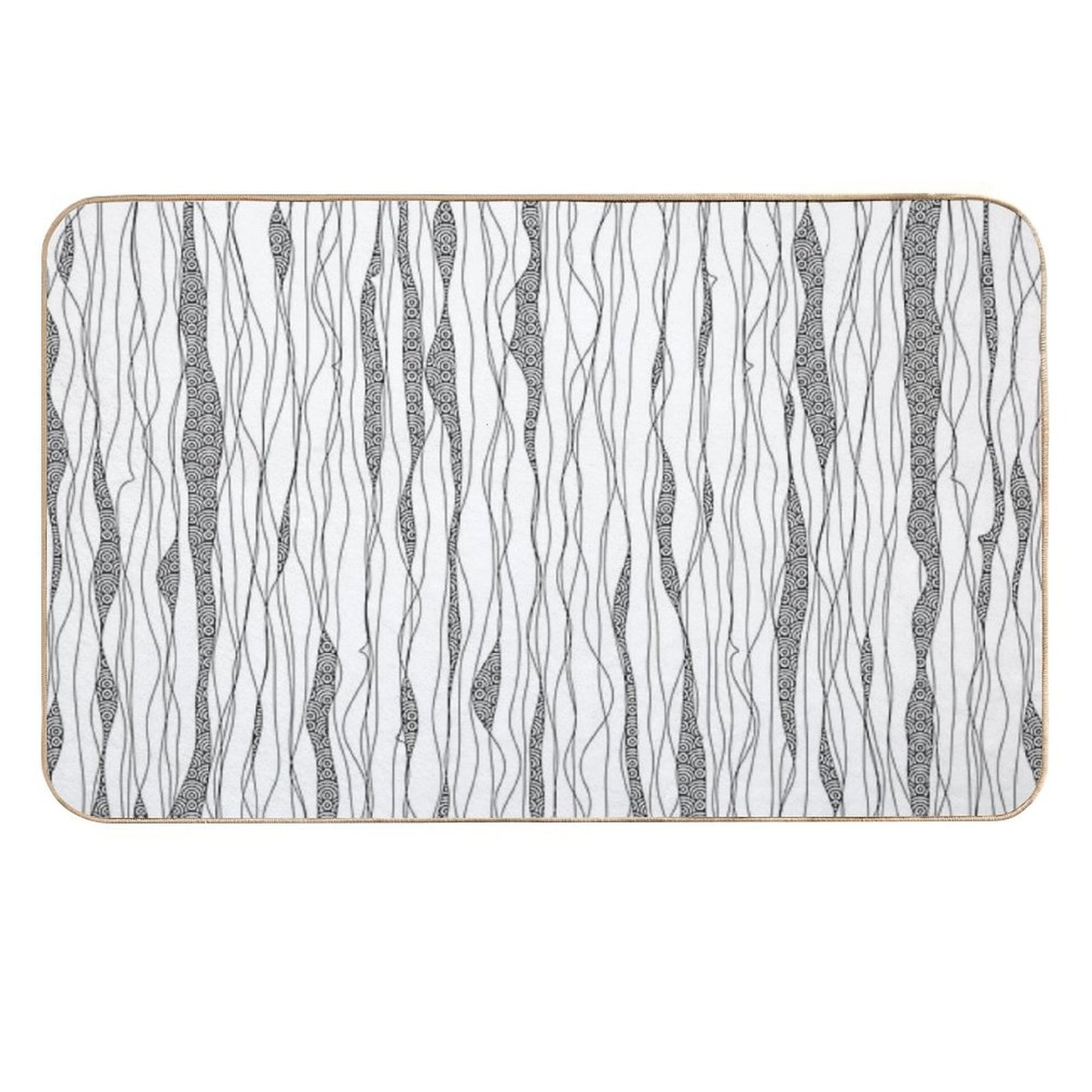 Black And White Wavy Art Lines with Nautical Elements Fade-Resistant Bath Mat