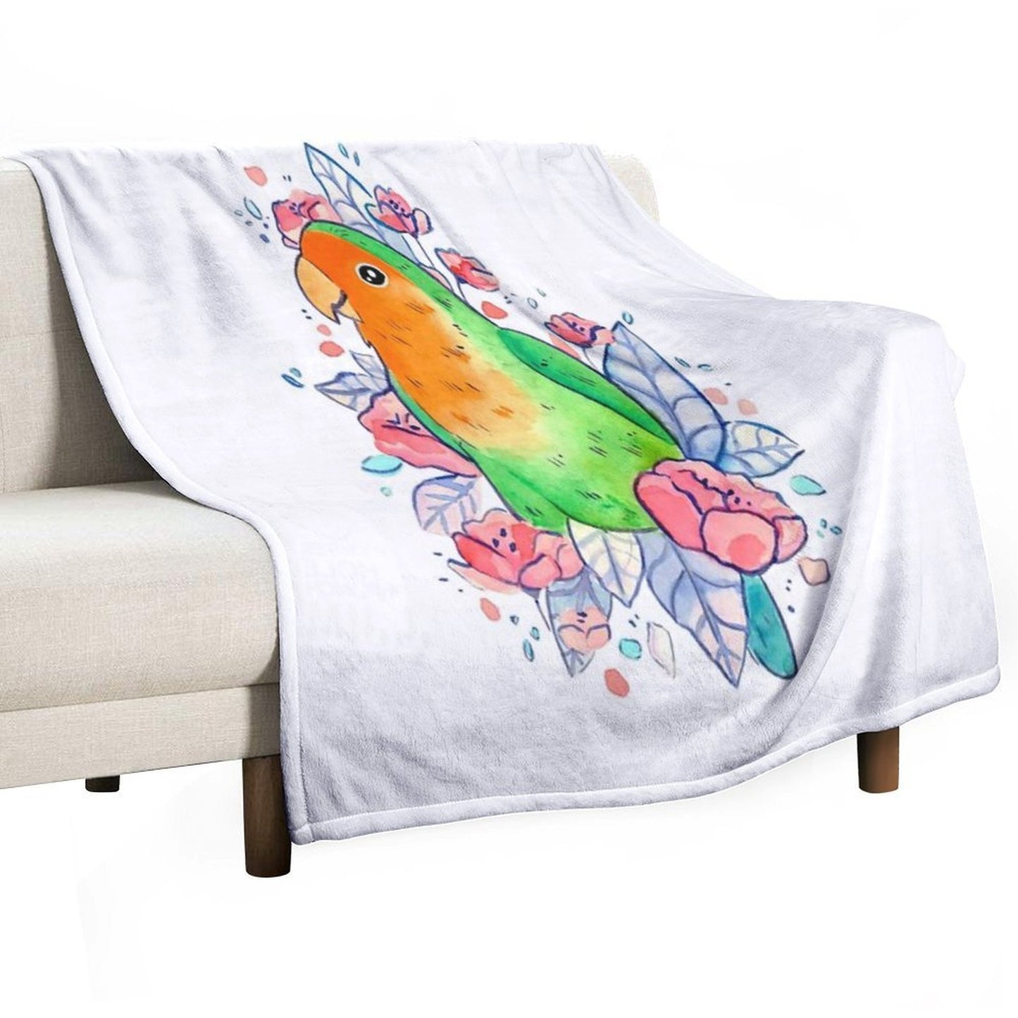 Flowery Lovebird Plush Throw Blanket