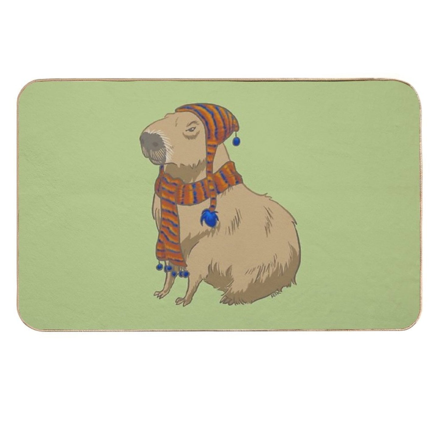 Anime-style Capybara Just Sitting There with Hat And Scarf Anti-Trip Bath Mat