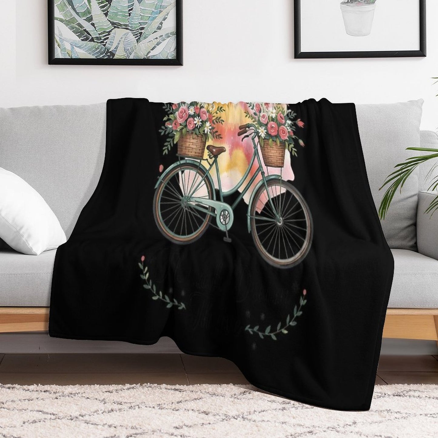 Flourish Dream Thrive Floral Bike Subtle Multi-functional Throw Blanket