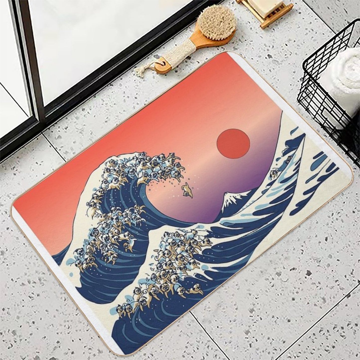 The Great Wave of Pug Multi-Purpose Bath Mat