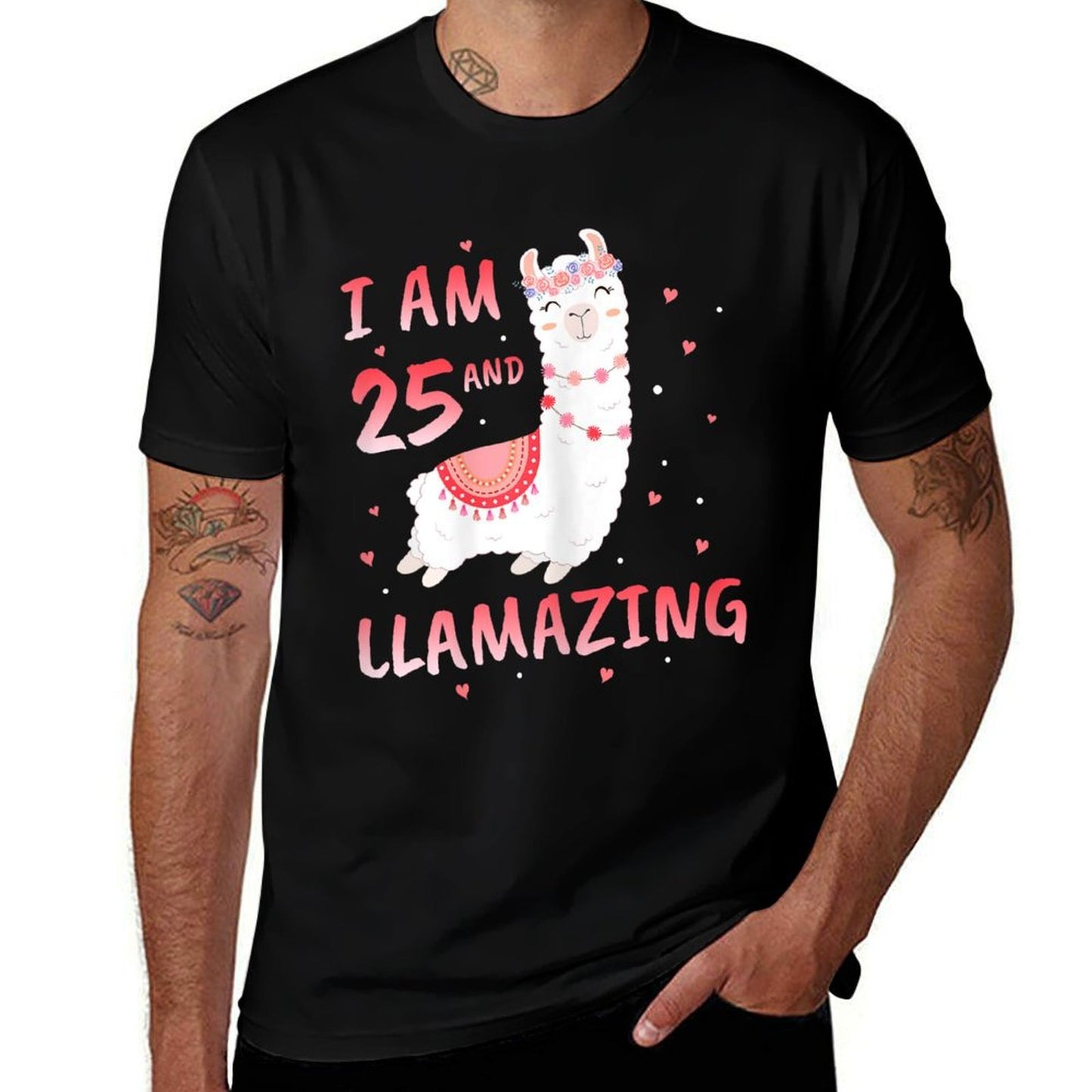 I Am 25 Years Old And Llamazing Llama 25th Birthday Rolled Sleeves T-Shirt