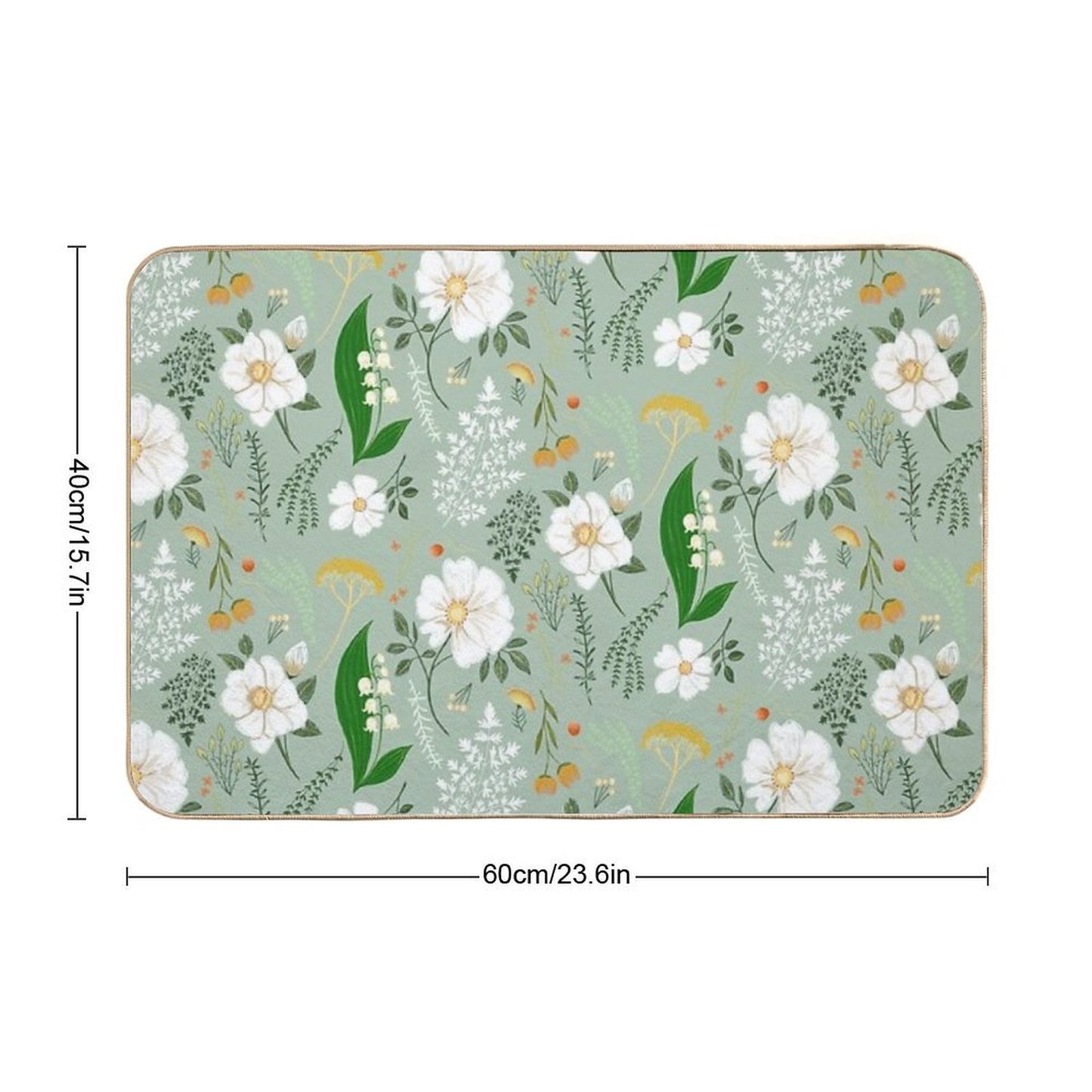 Garden Florals on Soft Green. Repositionable Bath Mat