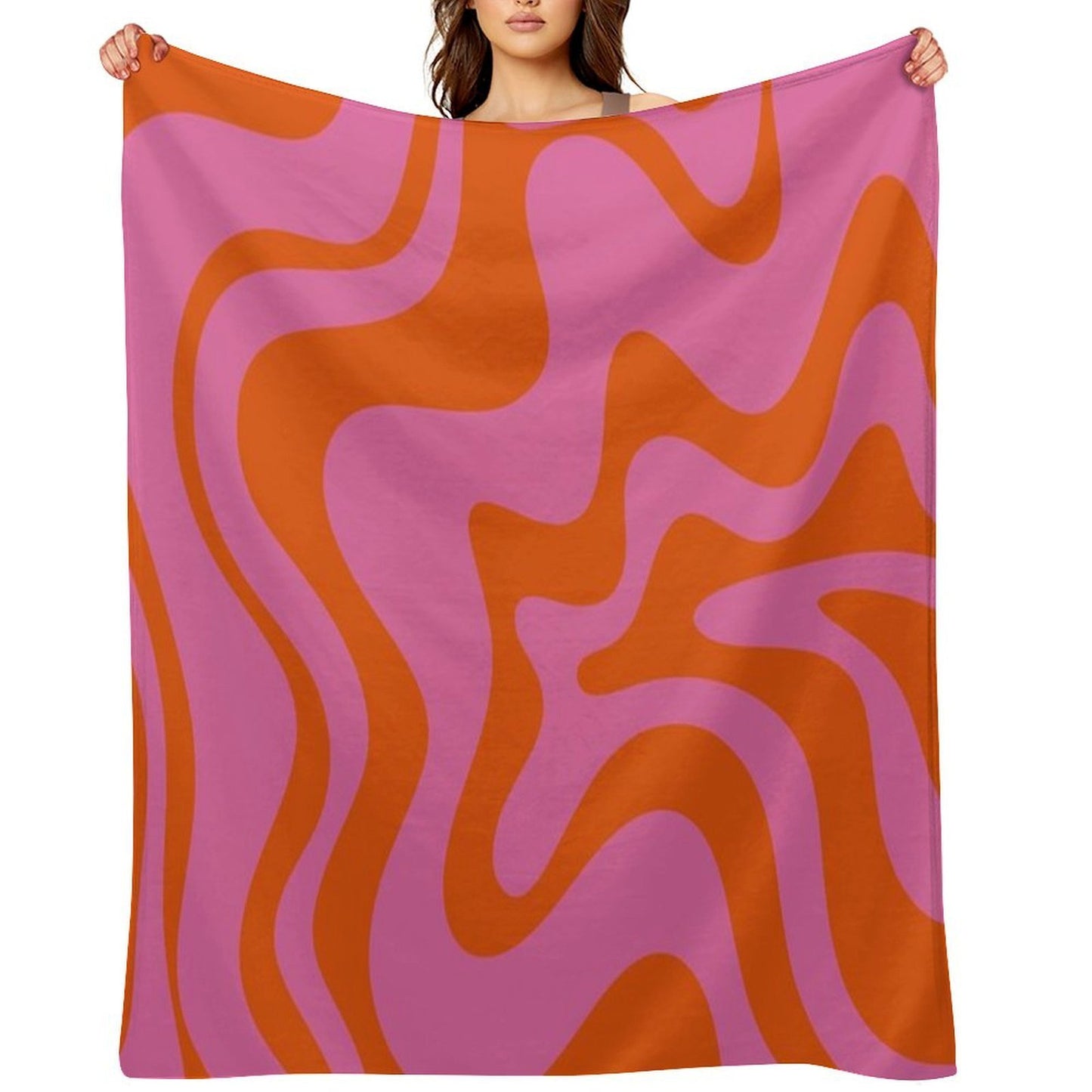 Retro Liquid Swirl Abstract Pattern Hot Pink And Bright Red Orange Lightweight Throw Blanket