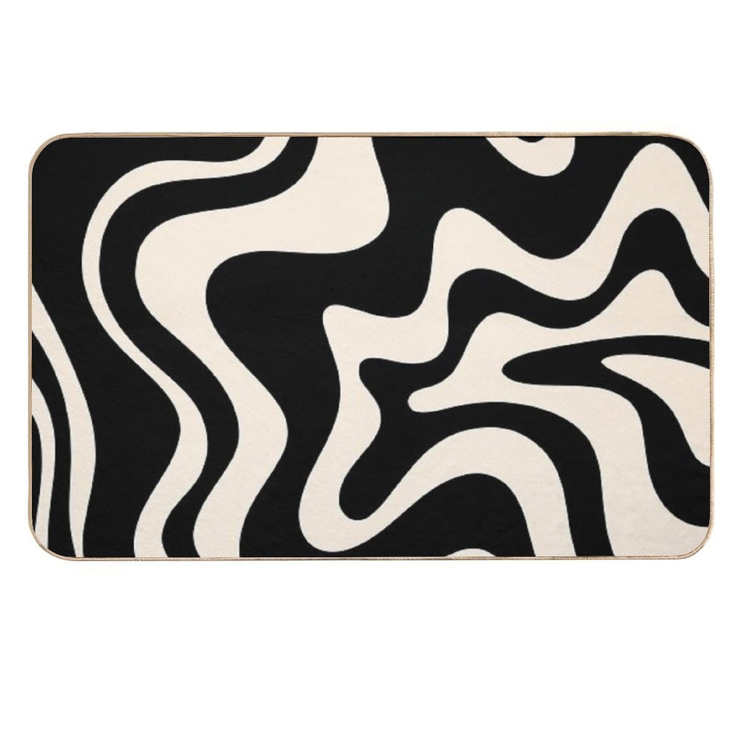 Retro Liquid Swirl Abstract Pattern in Black And Almond Cream  Stain-Proof Bath Mat
