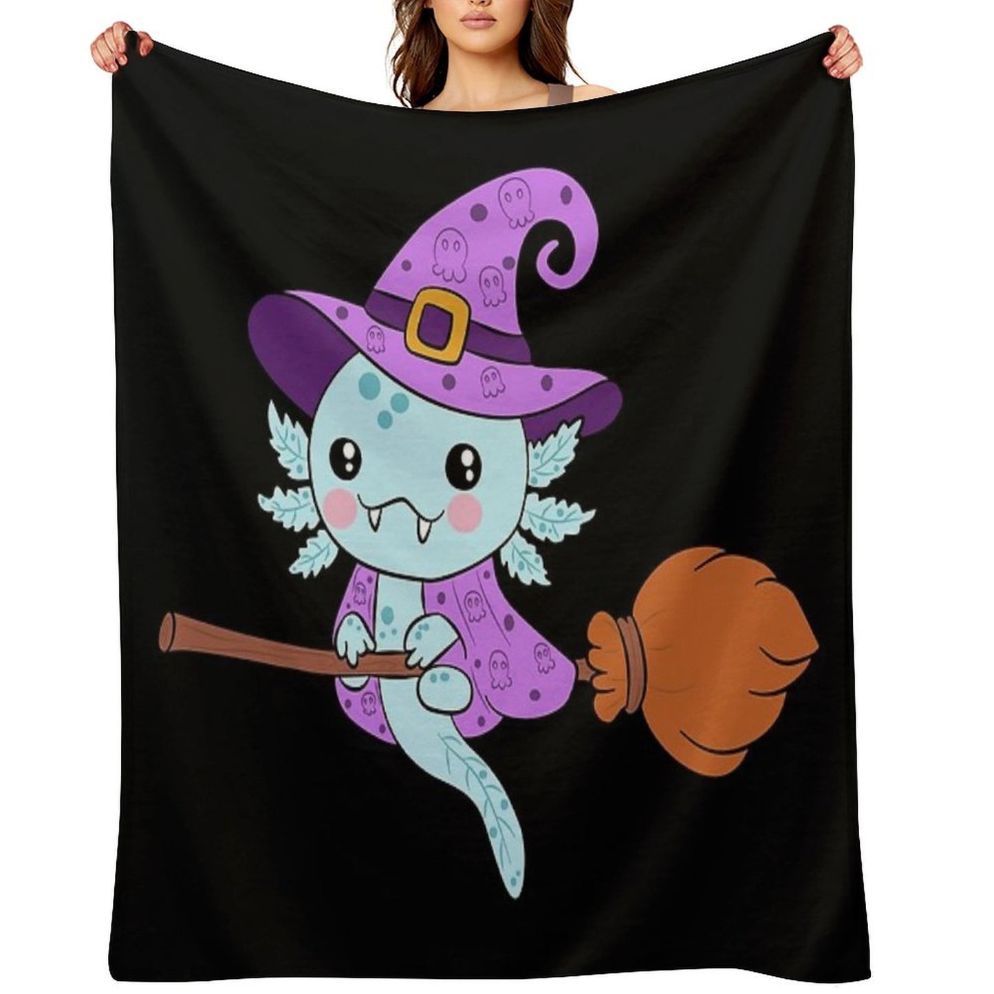 Adorable Axolotl in A Witch Costume Versatility Throw Blanket
