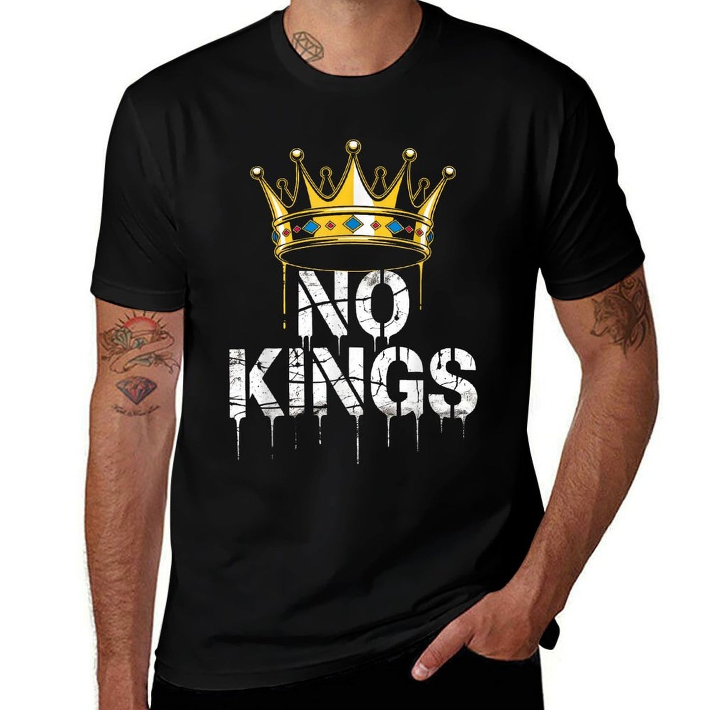 No Kings Independence Day Crown Patriotic American Freedom Fade-proof Color T-Shirt