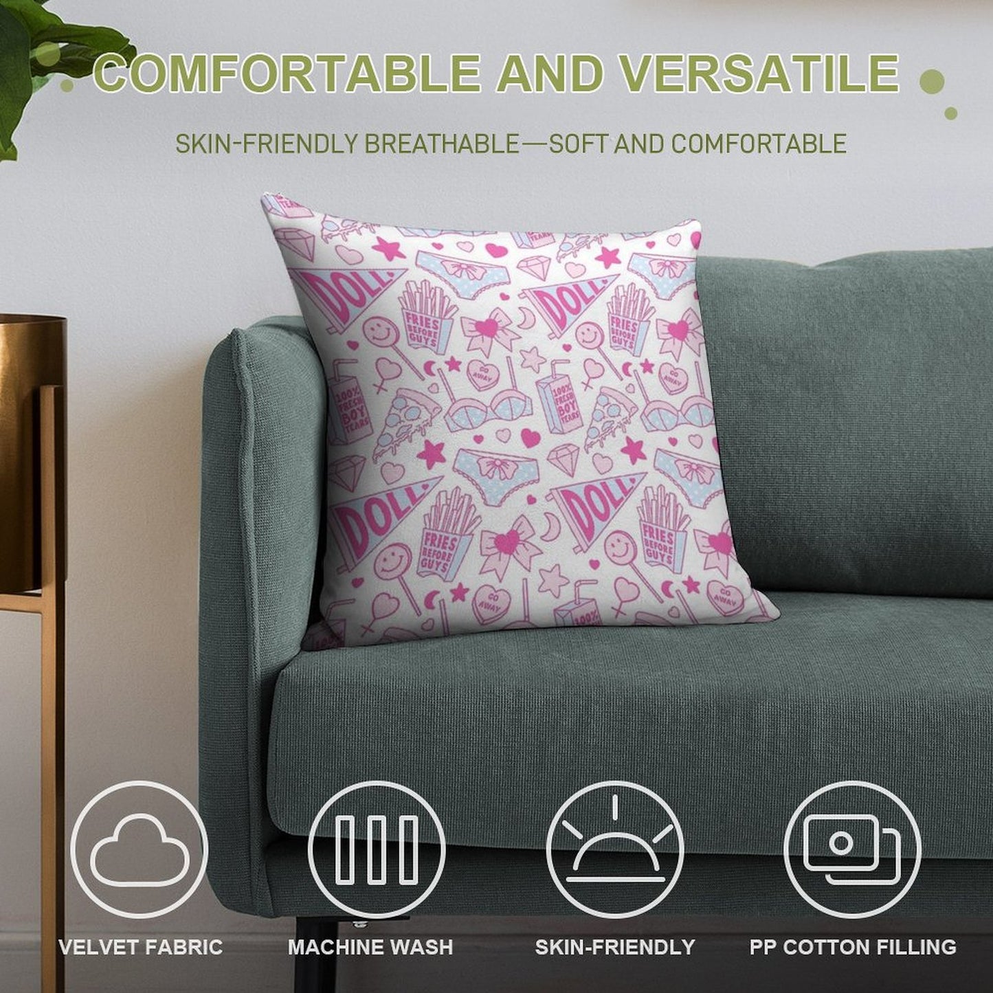 Girl Power Soft High-Density Material Throw Pillow