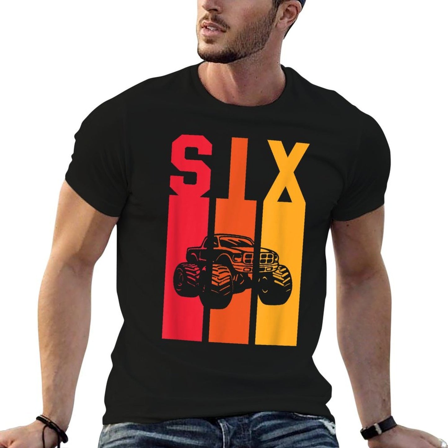 6th Birthday Retro Monster Truck Boys Girl Kids 6 Years Old Graphic-printed T-Shirt