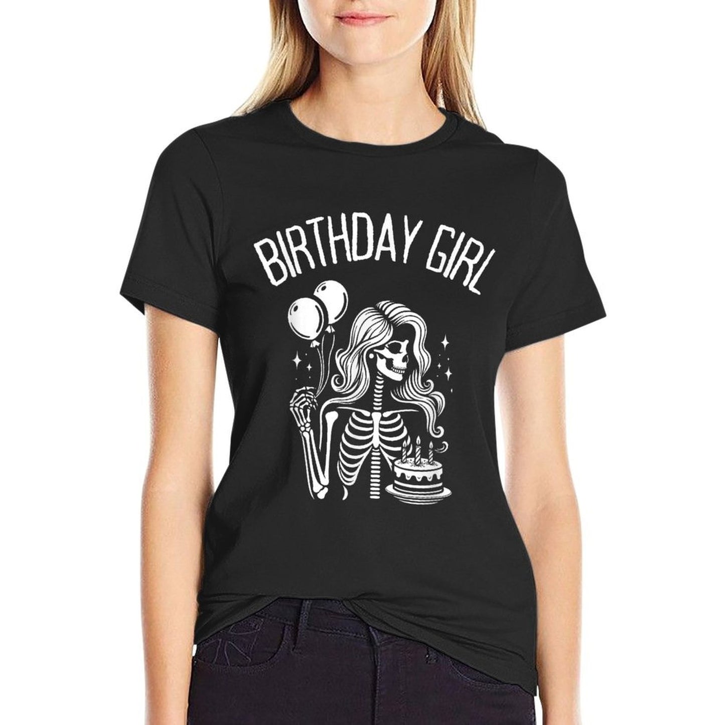 Birthday Girl Cute Gothic Skeleton Women Easy-care T-Shirt