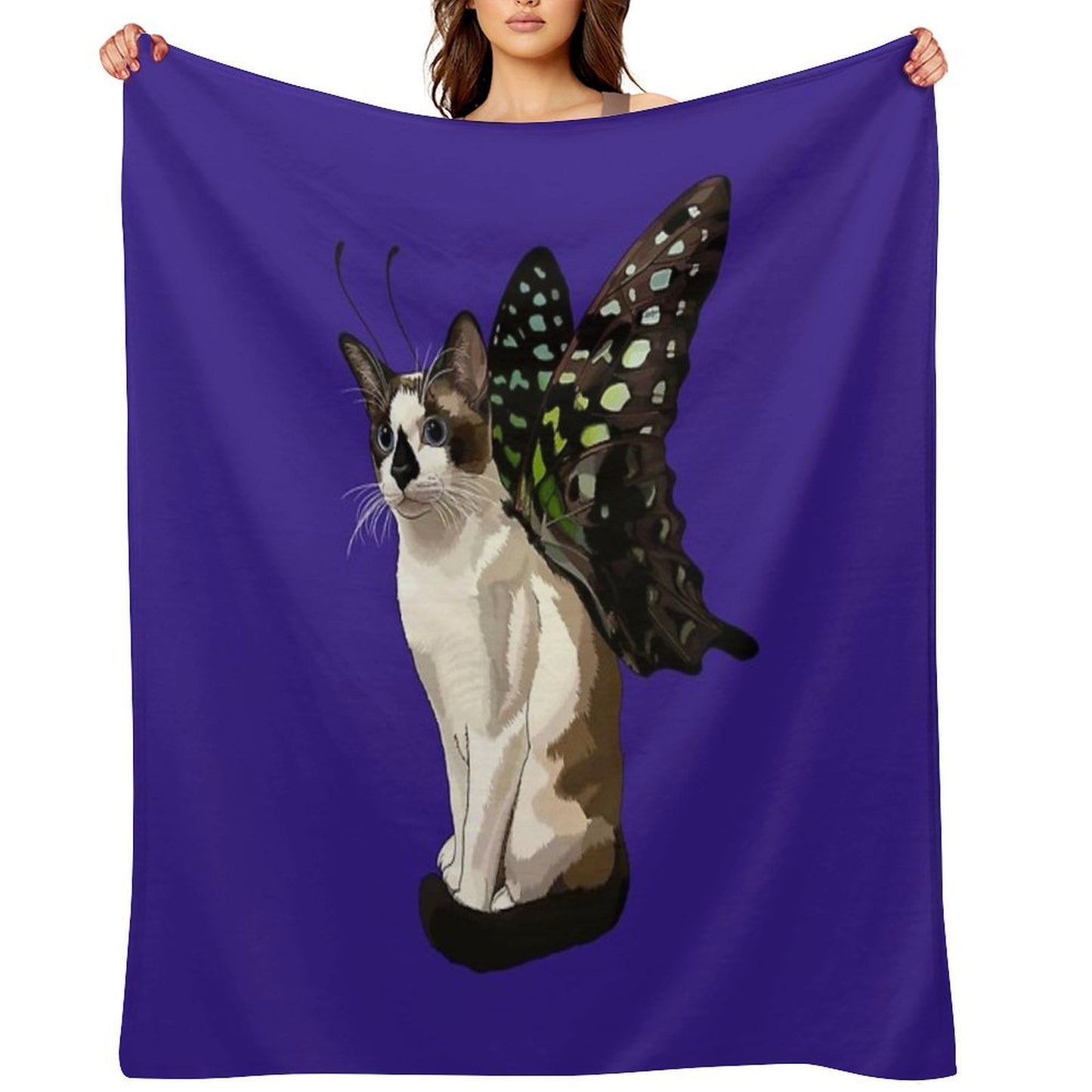 Seal Point Snowshoe Siamese Tailed Jay Butterfly Cat Wrinkle-free Throw Blanket