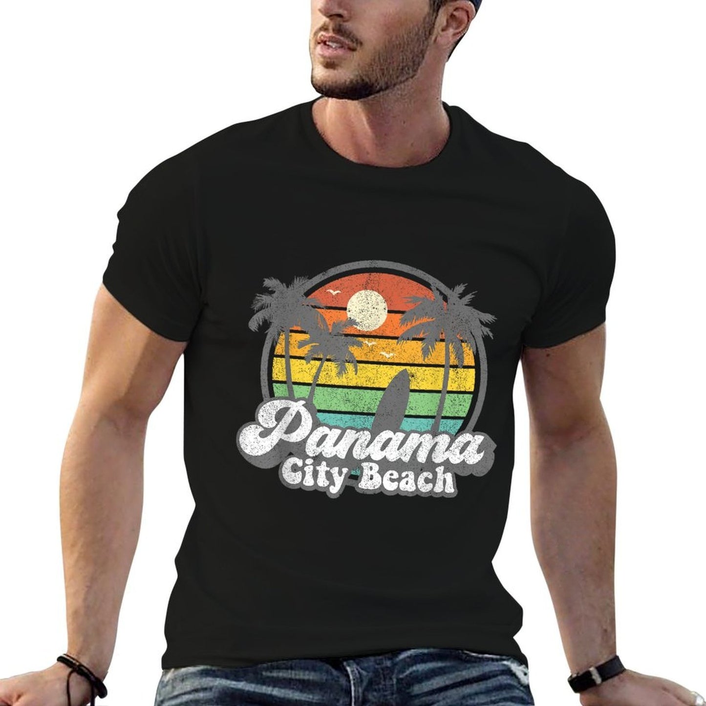 Vintage Panama City Beach Florida Surfing Retro Surf Gift Rolled Sleeves T-Shirt