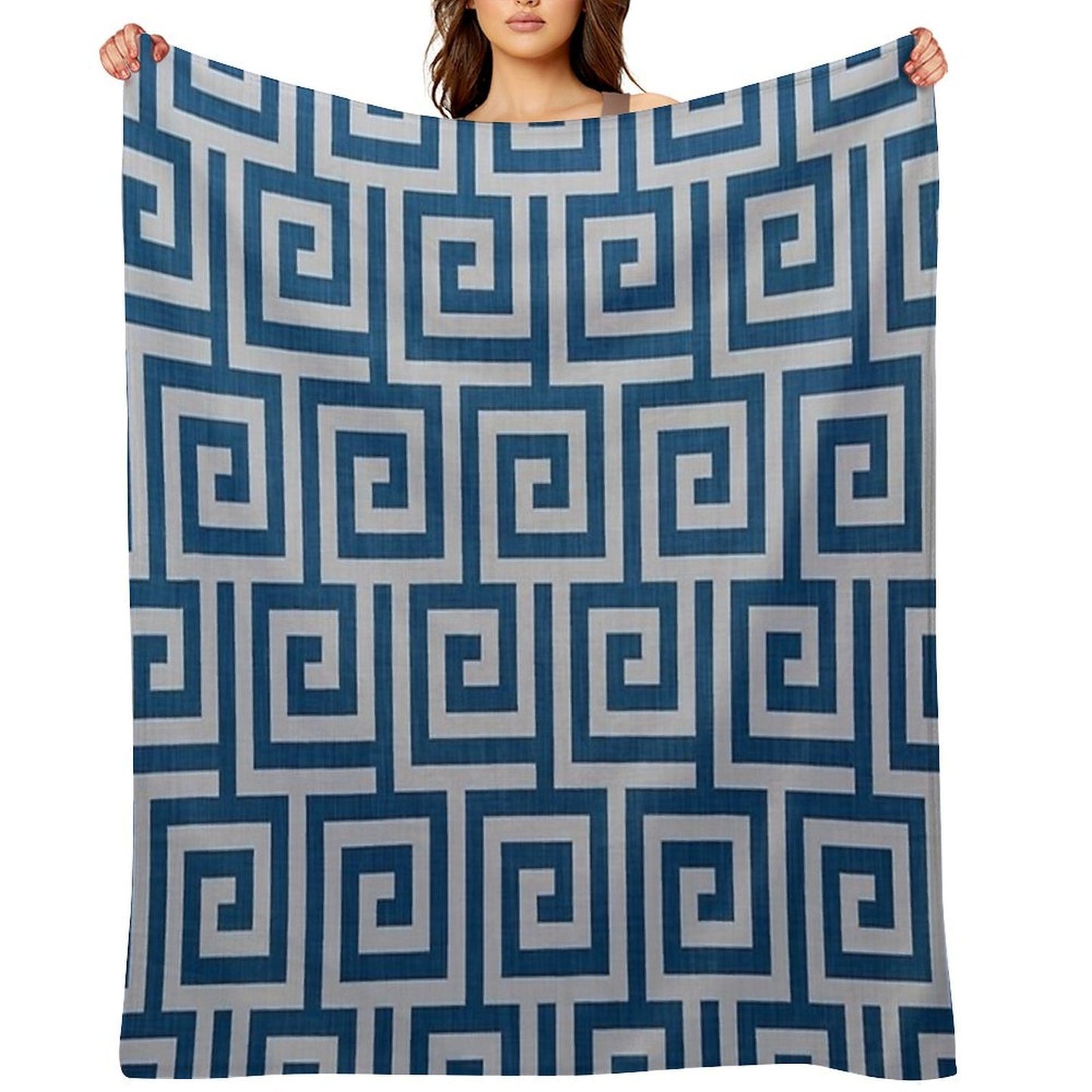 Blue Geometric Maze Pattern Versatility Throw Blanket