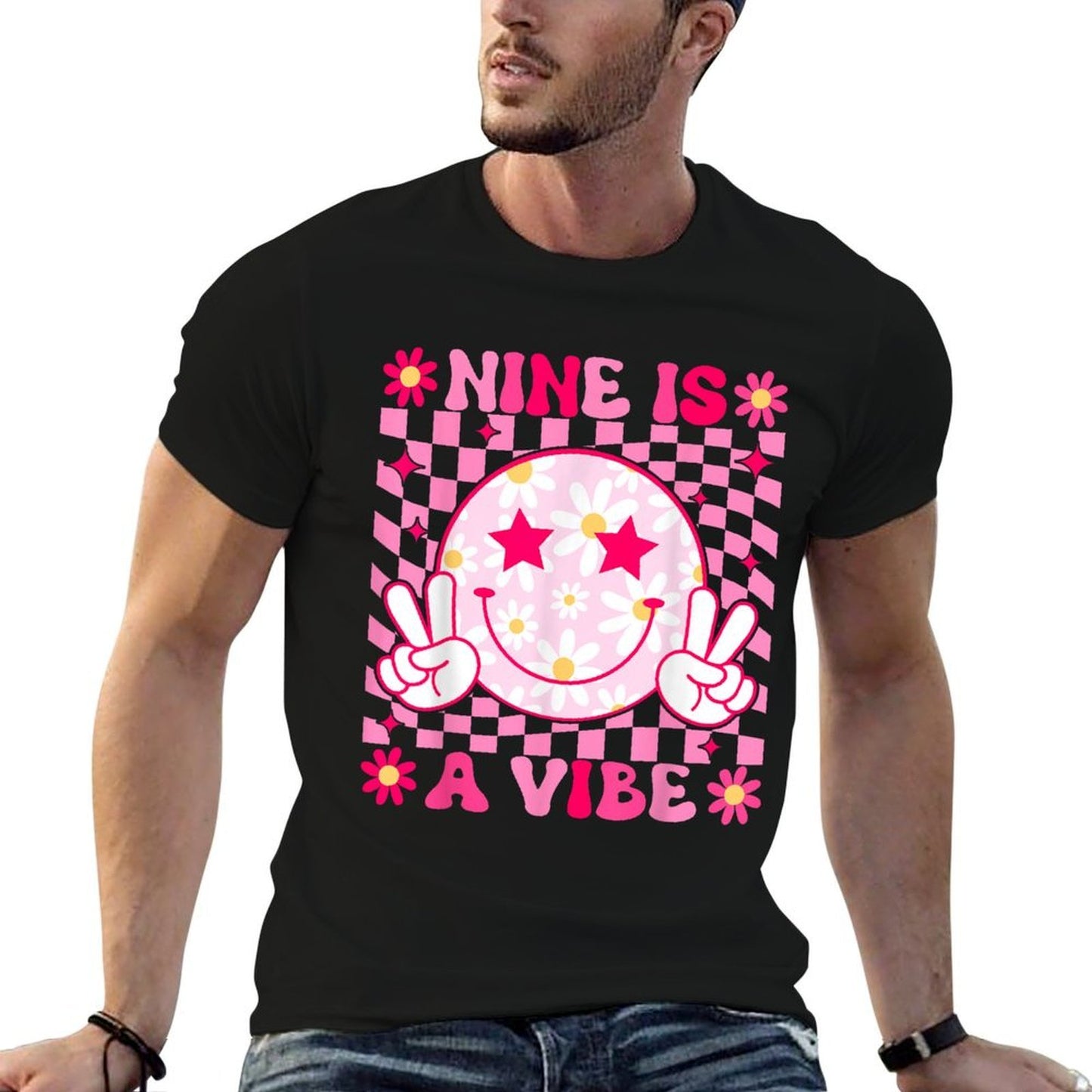 Nine Is A Vibe Birthday Groovy 9 Year Old Girls 9th Birthday Quick-drying T-Shirt