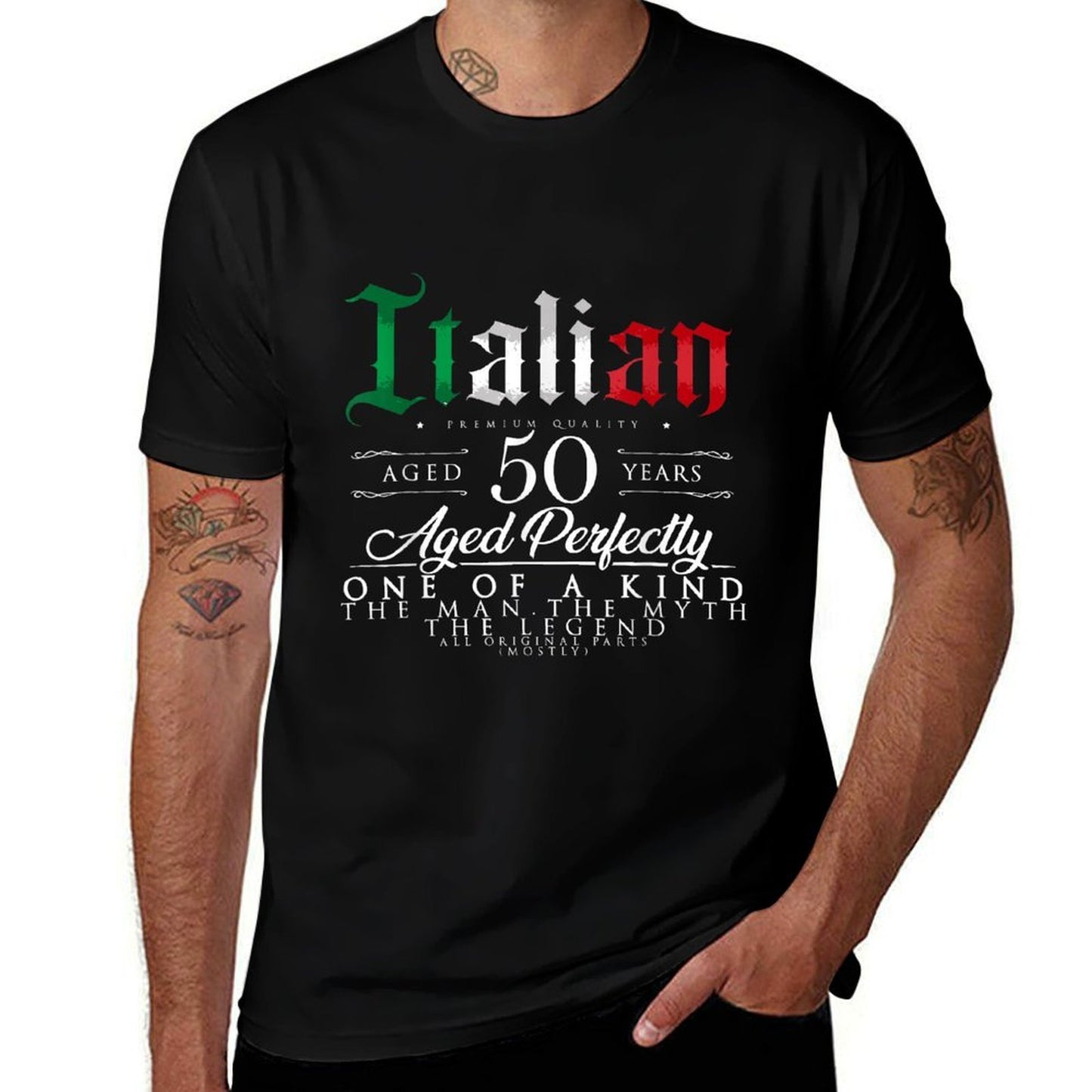 50th Birthday Gift Italian Age 50 Years Old Born in Italy Slim-fit Cut T-Shirt