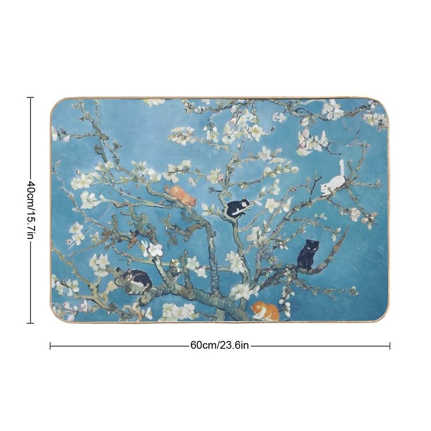 Van Gogh Cute Cats in Almond Blossom Dirt-Trapping Bath Mat