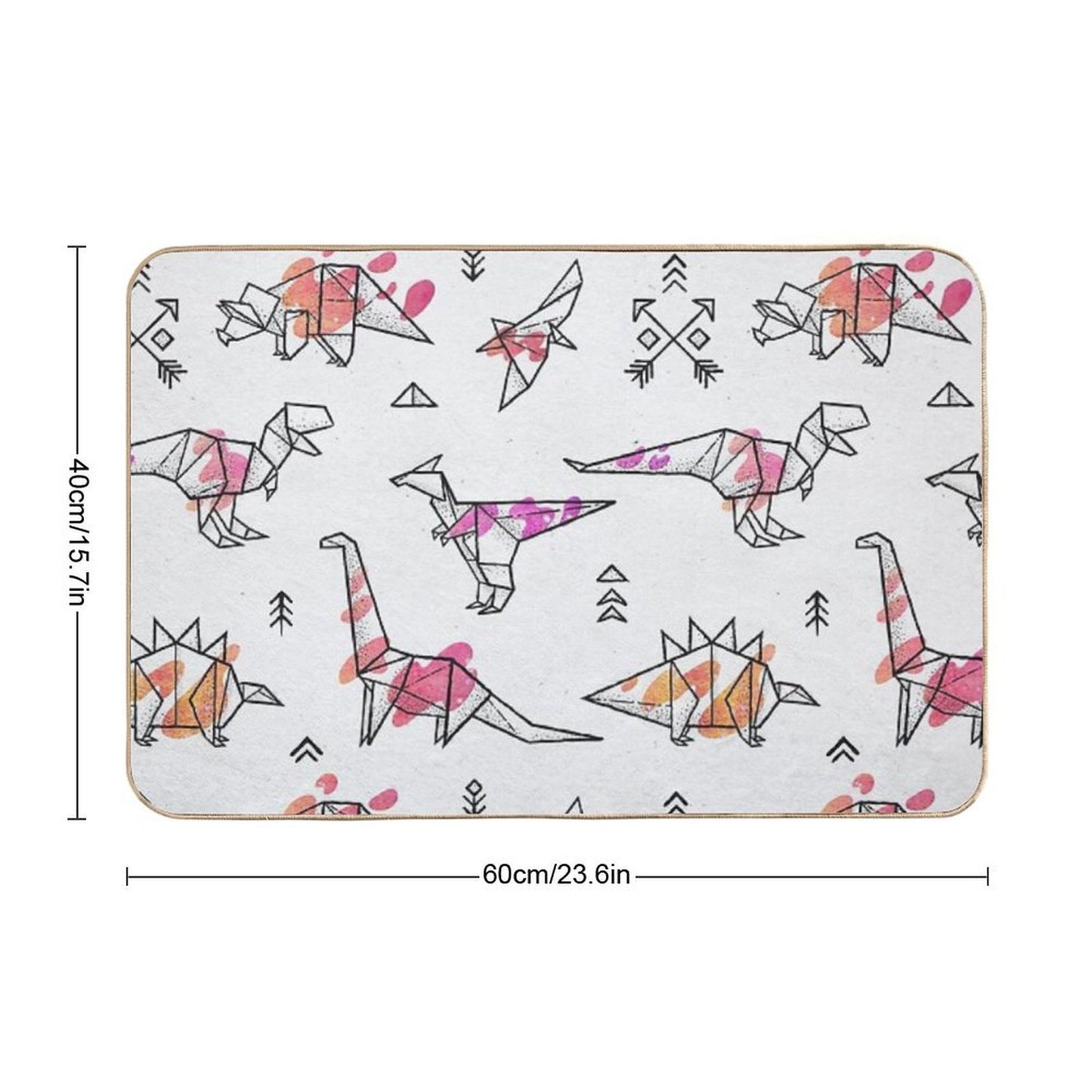 Origami Dinosaurs with Abstract Colorful Splash Easy Maintenance Bath Mat