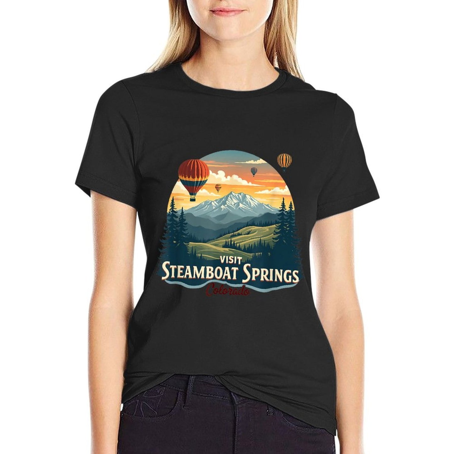 Steamboat Springs Colorado Skiing Sunset Hot Air Balloon Classic T-Shirt