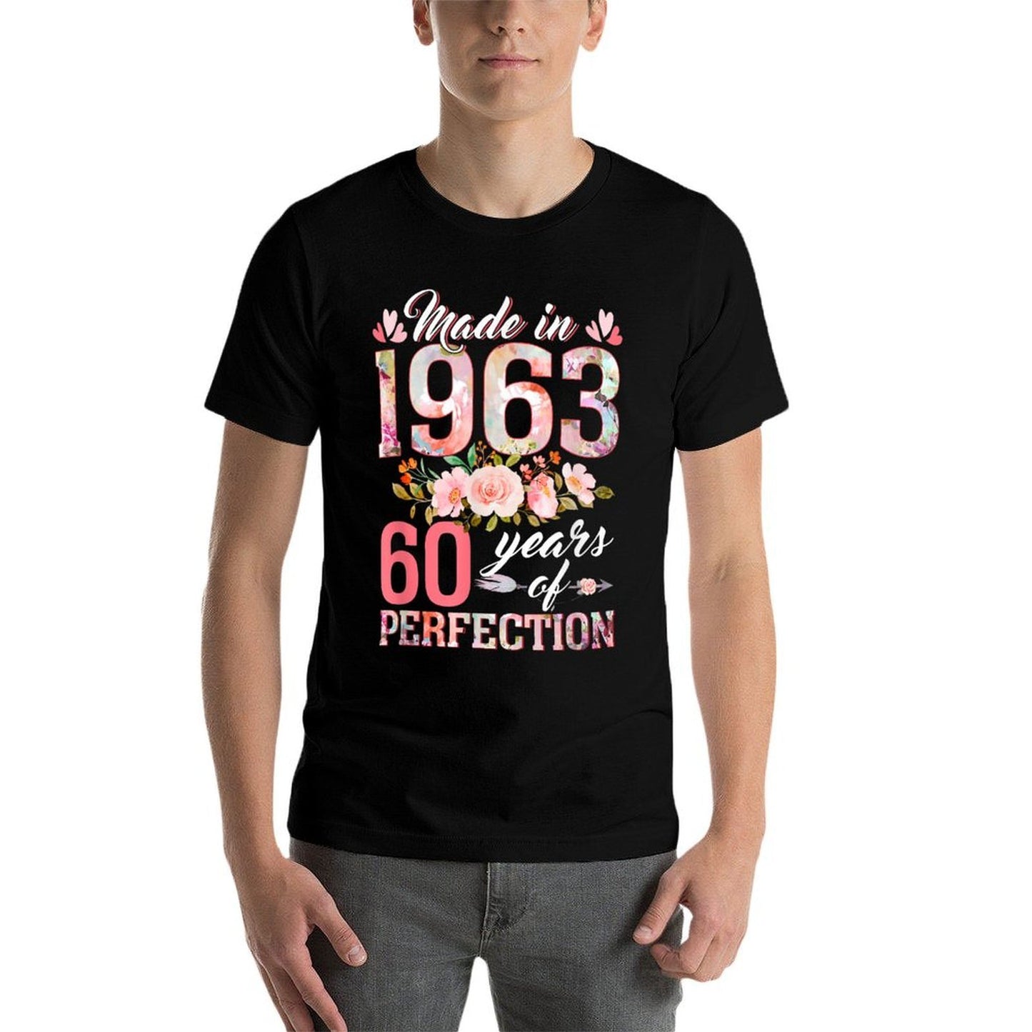60th Birthday Gifts Women Made In 1963 Floral 60 Year Old Tagless Design T-Shirt