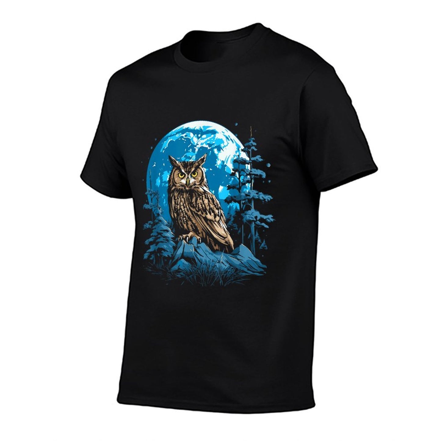 Symbiosis Supply Co. Great Horned Owl Night Time Nature Art Abstract Graphic Unisex-Adult - Black - Small - Graphic-printed T-Shirt